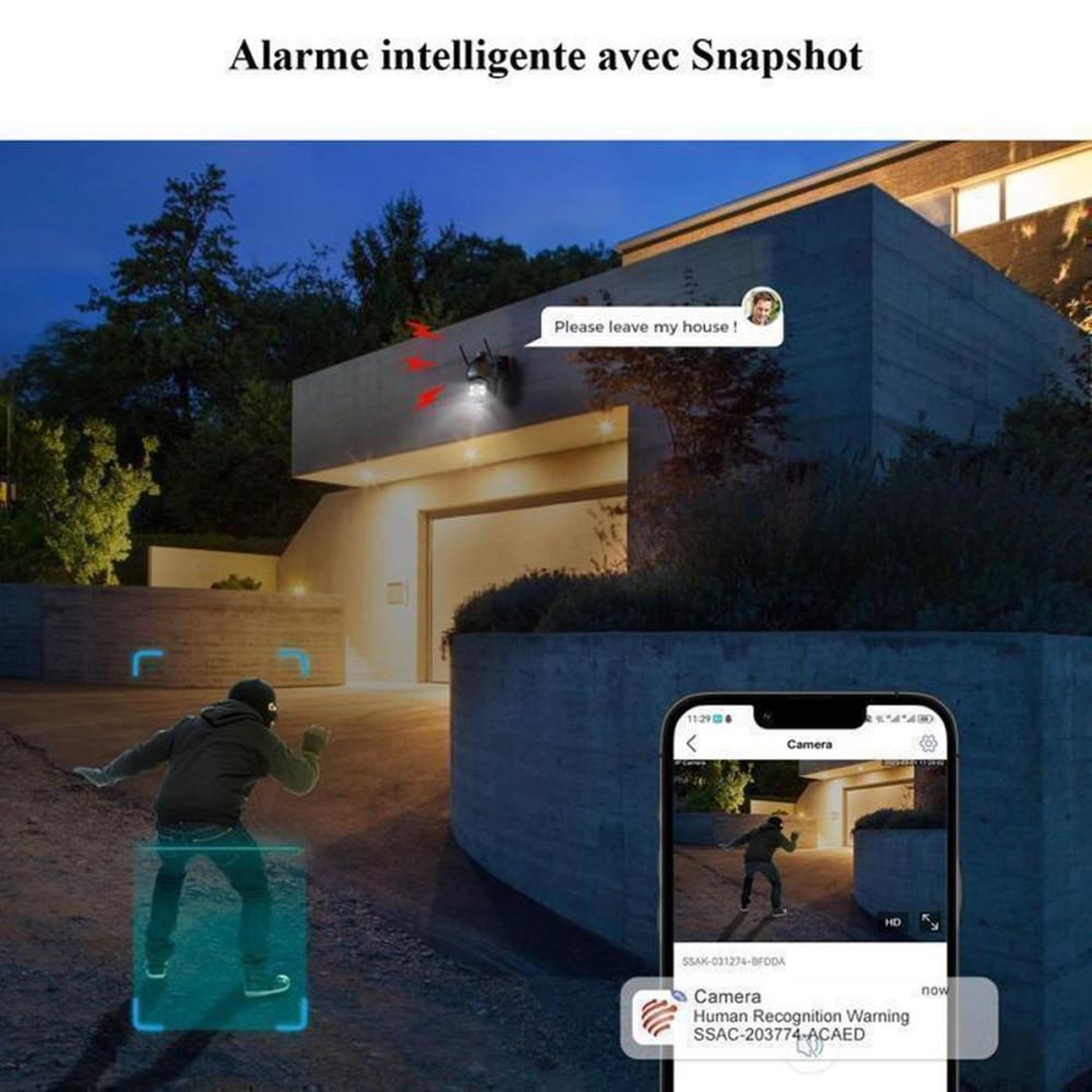 Voir la diapositive 4 : Caméra de sécurité extérieure PTZ 1080P CTRONICS 360° IP 4G LTE vision nocturne couleur, détection humaine, suivi automatique, audio bidirectionnel, IP66 noir mat