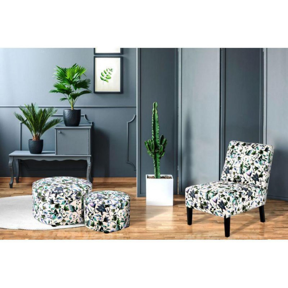 Paris Prix Fauteuil Design Imprimé  Indira  84cm Beige & Vert