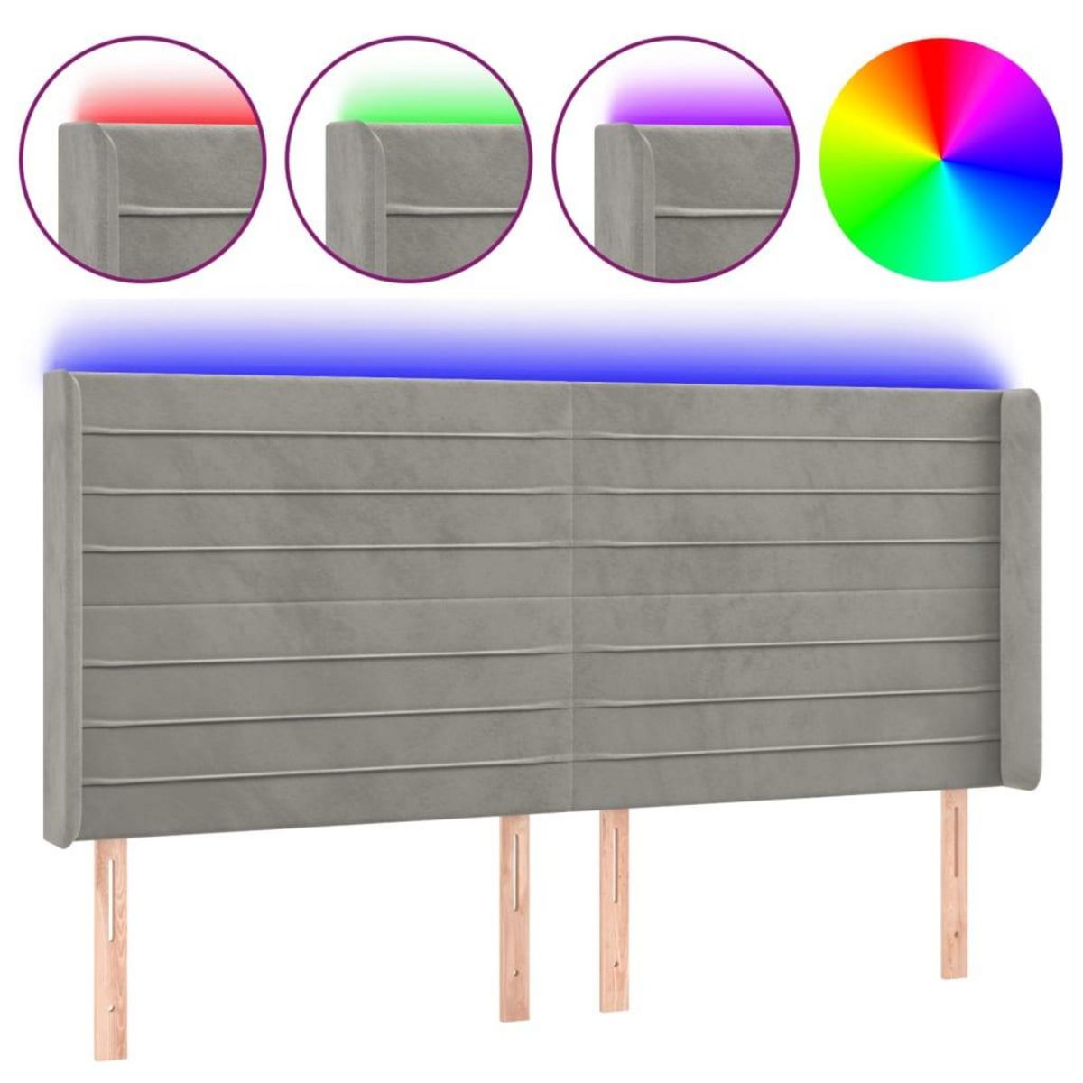 VIDAXL Tete de lit a LED Gris clair 203x16x118/128 cm Velours