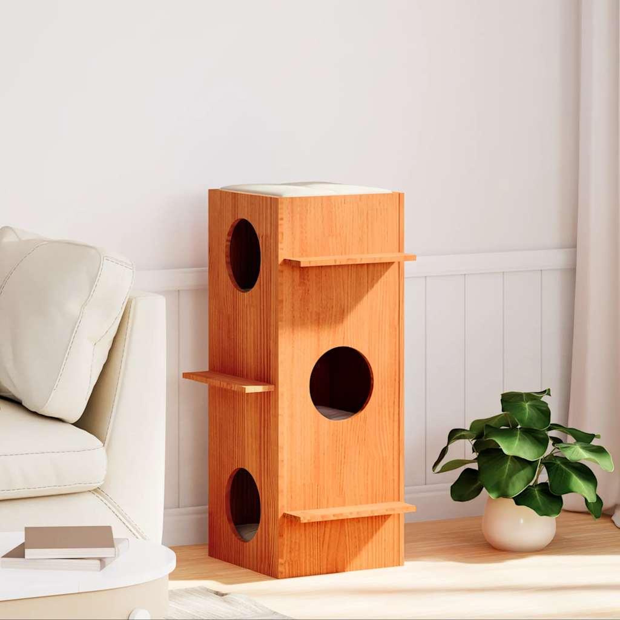 Voir la diapositive 2 : VIDAXL Maison pour chat cire marron 43x43x90 cm bois de pin massif