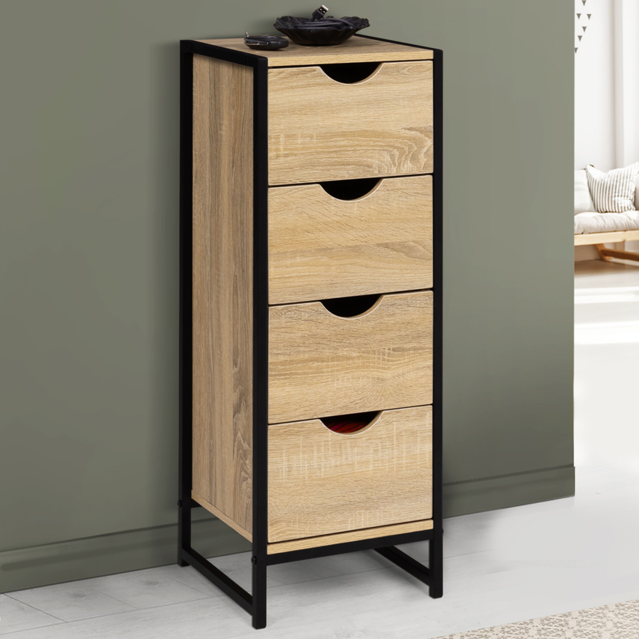 Voir la diapositive 2 : ID MARKET Meuble d'appoint 4 tiroirs detroit 30x30x80 cm chiffonnier pour entrée salle de bain design industriel