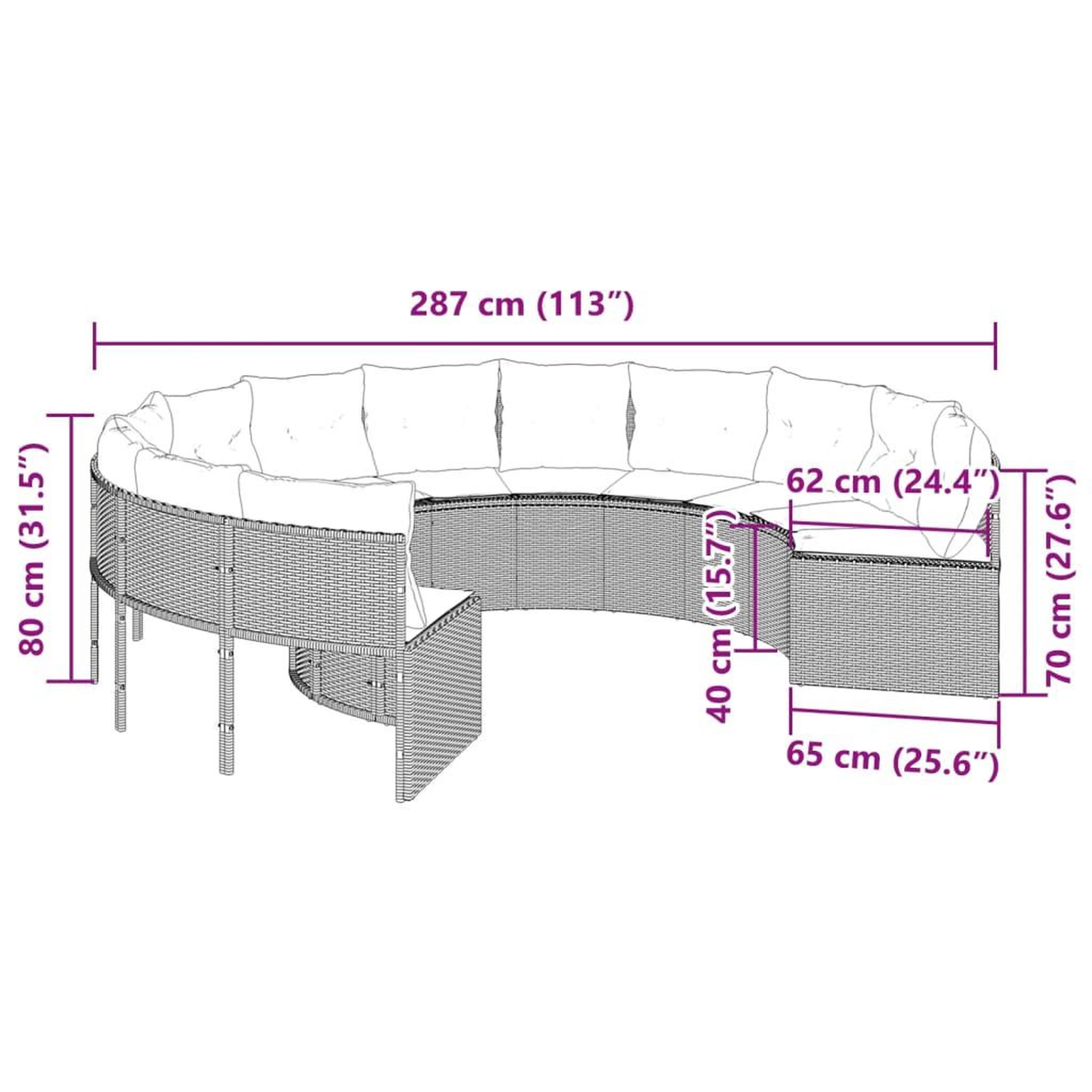 Voir la diapositive 6 : VIDAXL Canape de jardin avec coussins rond noir resine tressee