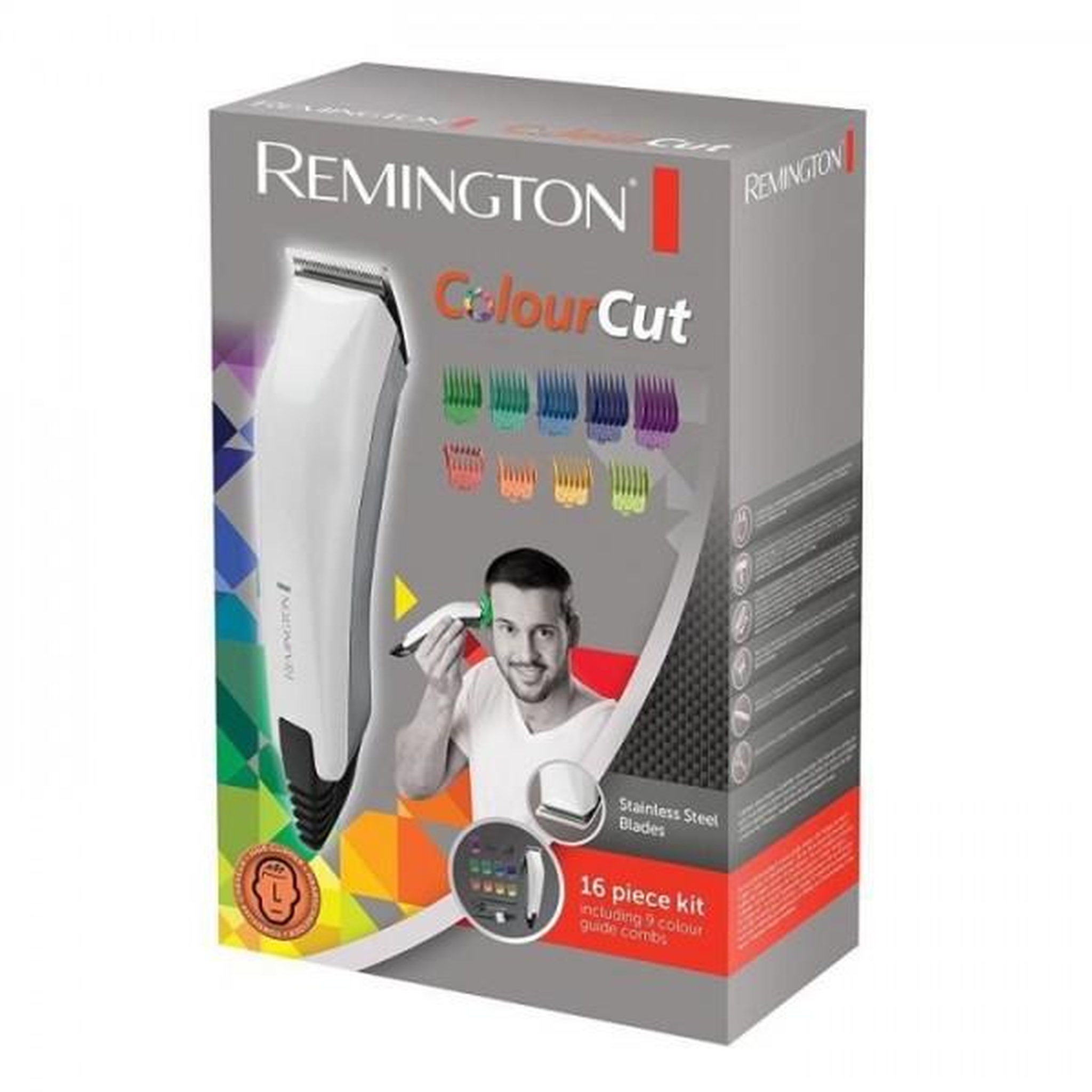 Voir la diapositive 5 : REMINGTON Tondeuse a Cheveux  Cheveux Homme Color Cut - REMINGTON - HC5035 - Lames Acier Inoxydable Auto-Affûtées - 11 Sabots