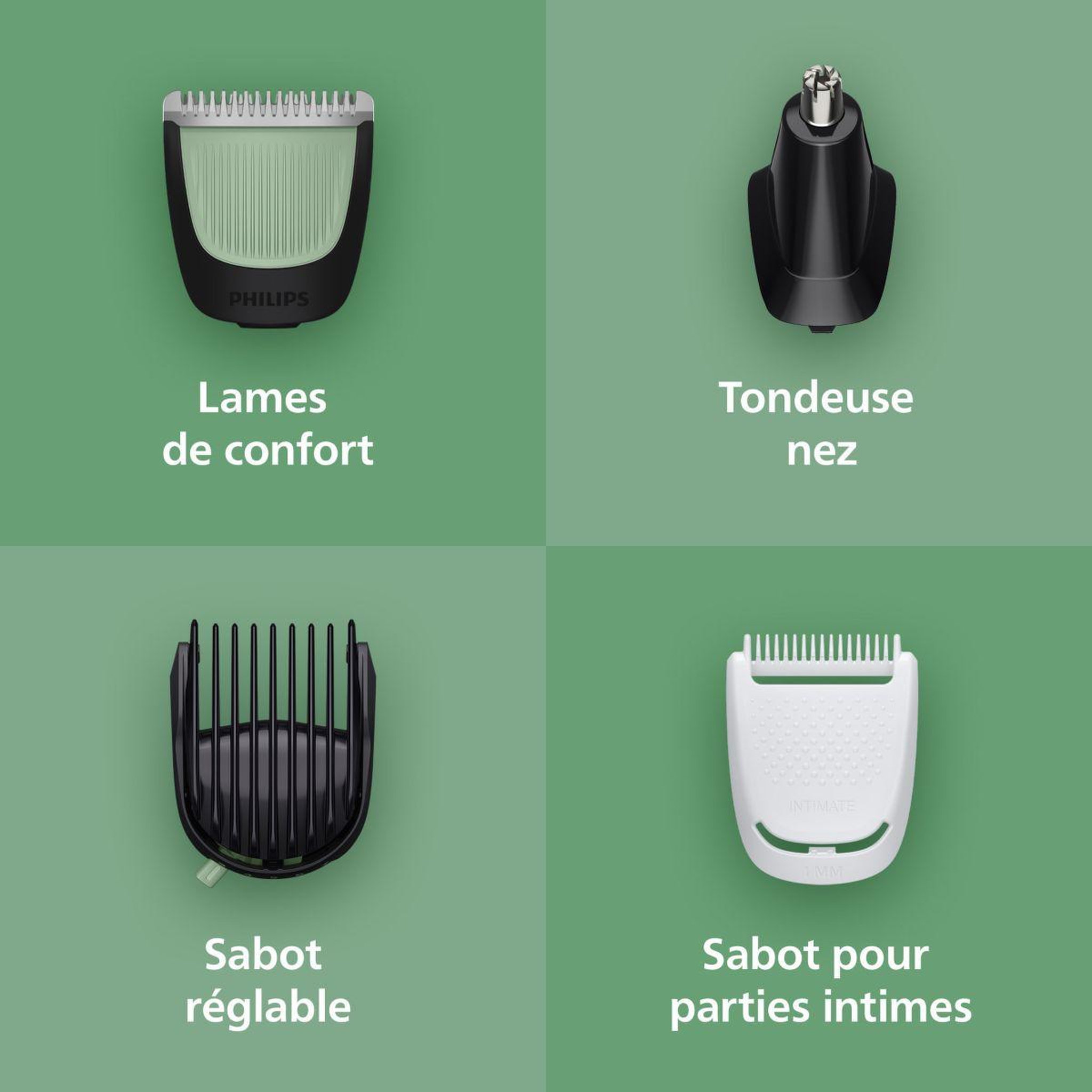 Voir la diapositive 5 : Philips Tondeuse multi usages mg3945/15 series 3000, 10 hauteurs de coupe, précision 1 mm, autonomie 90 mn