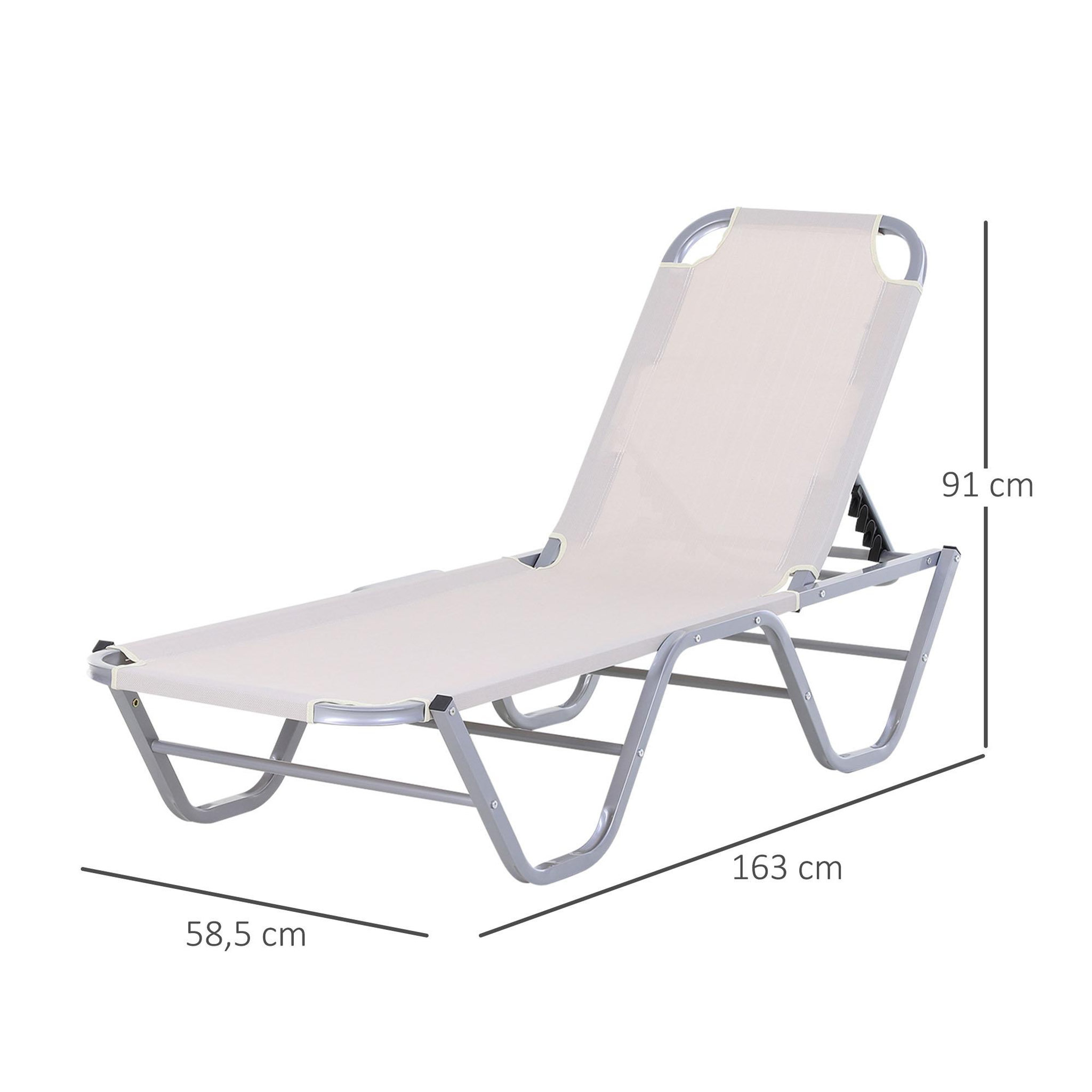 Voir la diapositive 3 : OUTSUNNY Bain de soleil transat design contemporain dossier inclinable multi-positions alu textilène crème