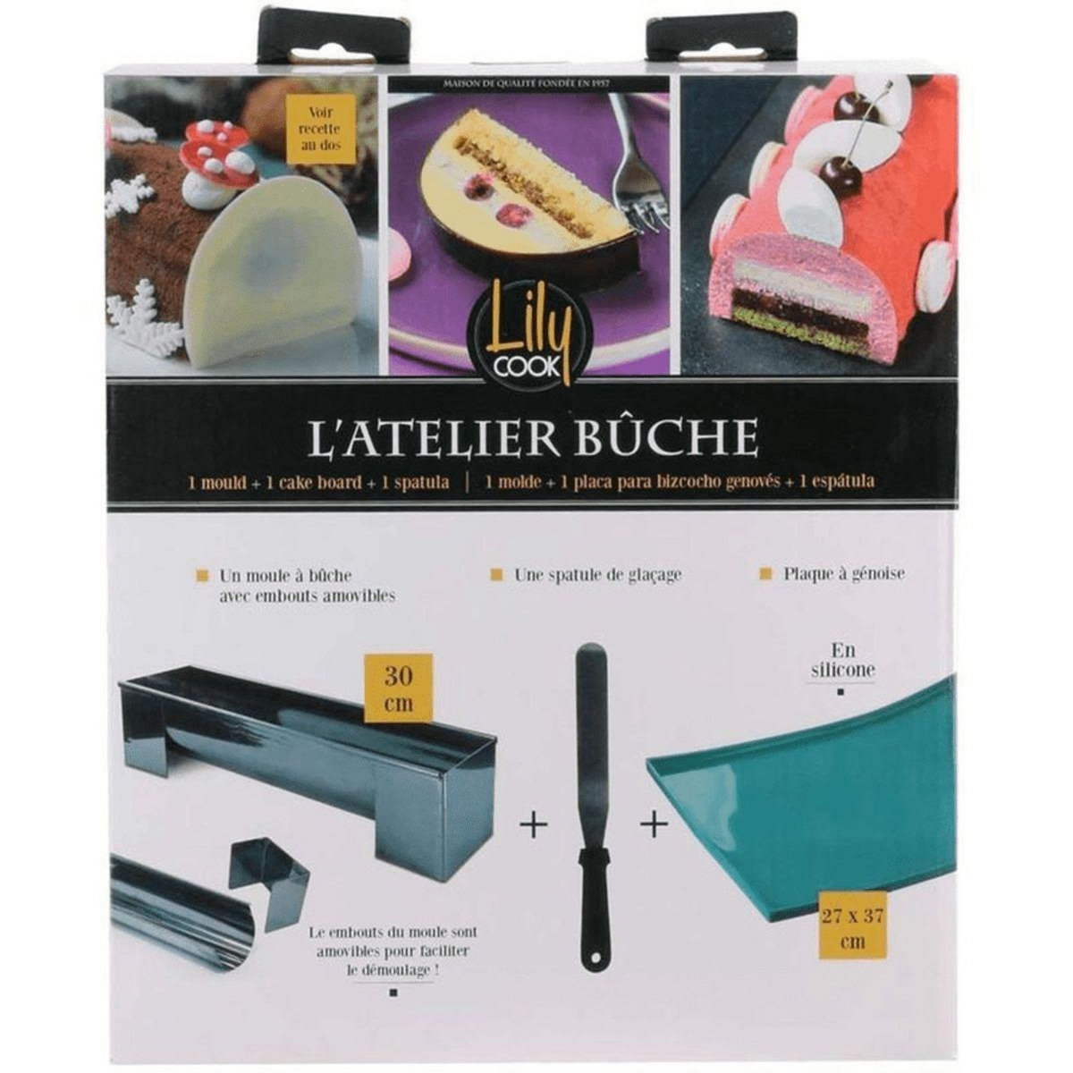 Lily Cook Kit Pâtisserie buche moule plaque genoise spatule