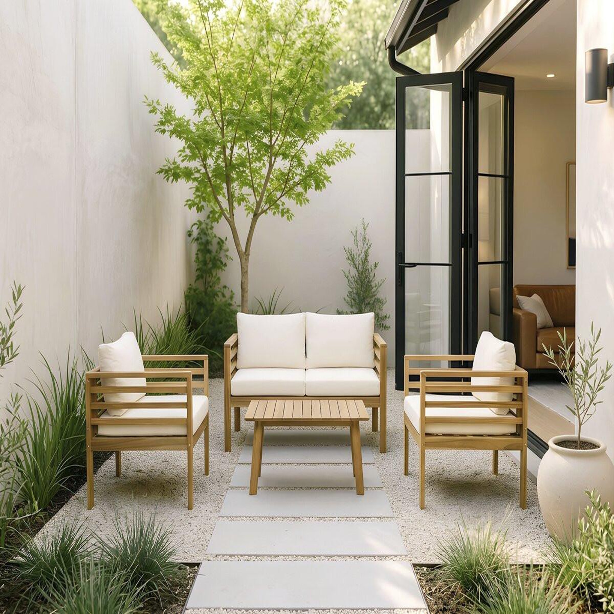 Voir la diapositive 2 : Habitat et Jardin Salon de jardin en bois avec coussins inclus  beckham  - 4 places - beige