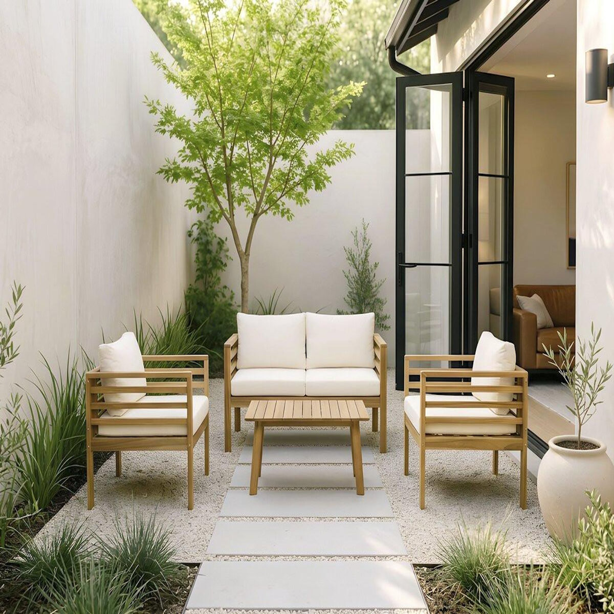 Habitat et Jardin Salon de jardin en bois avec coussins inclus  Beckham  - 4 places - Beige