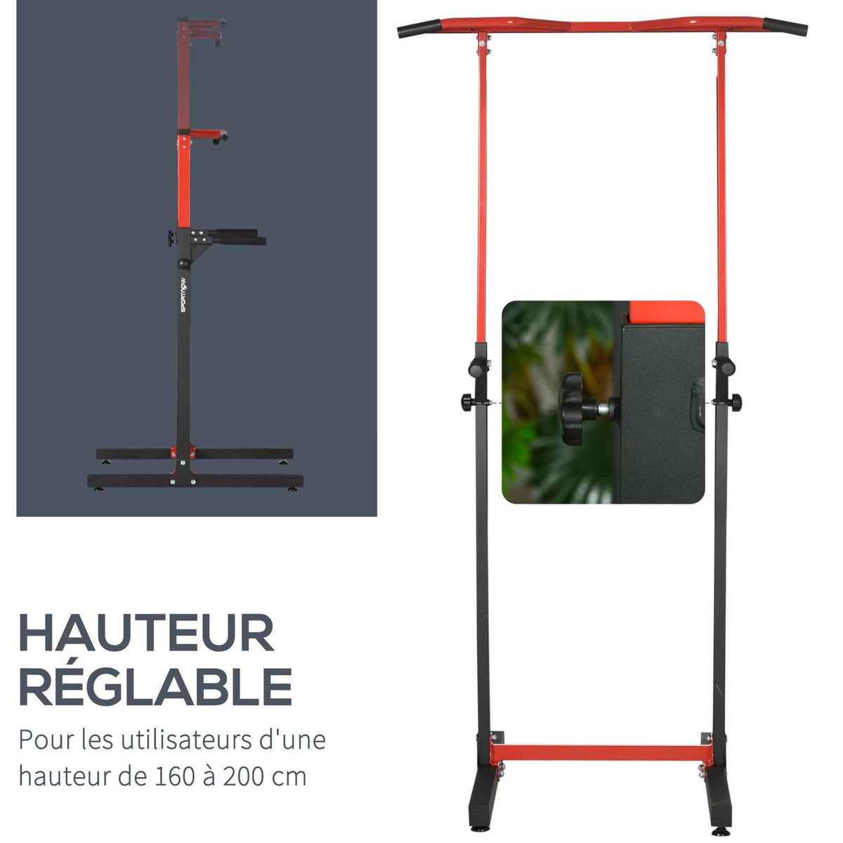 HOMCOM Station de musculation multifonction - barre de traction chaise romaine - hauteur réglable 6 niv. - acier noir rouge