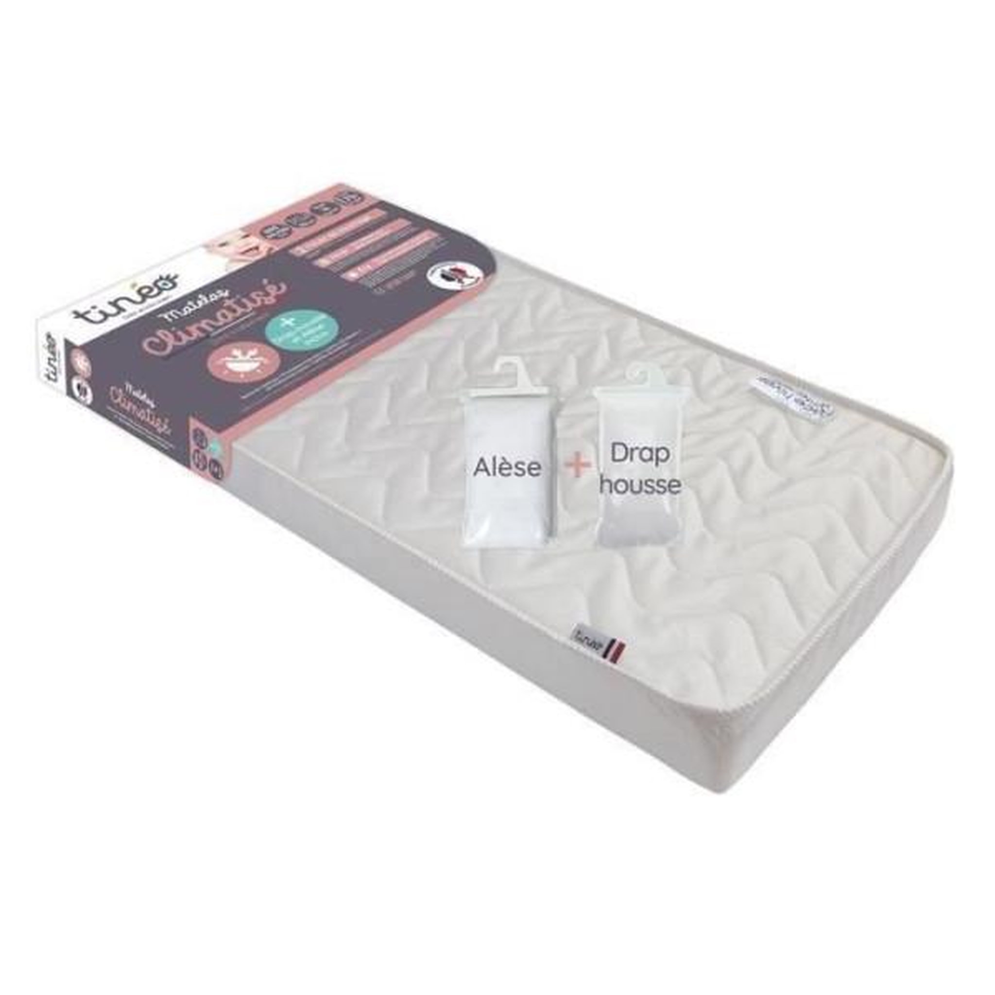 Voir la diapositive 3 : TINEO Matelas climatisé TINEO 60x120 cm + drap housse + alese (lot)