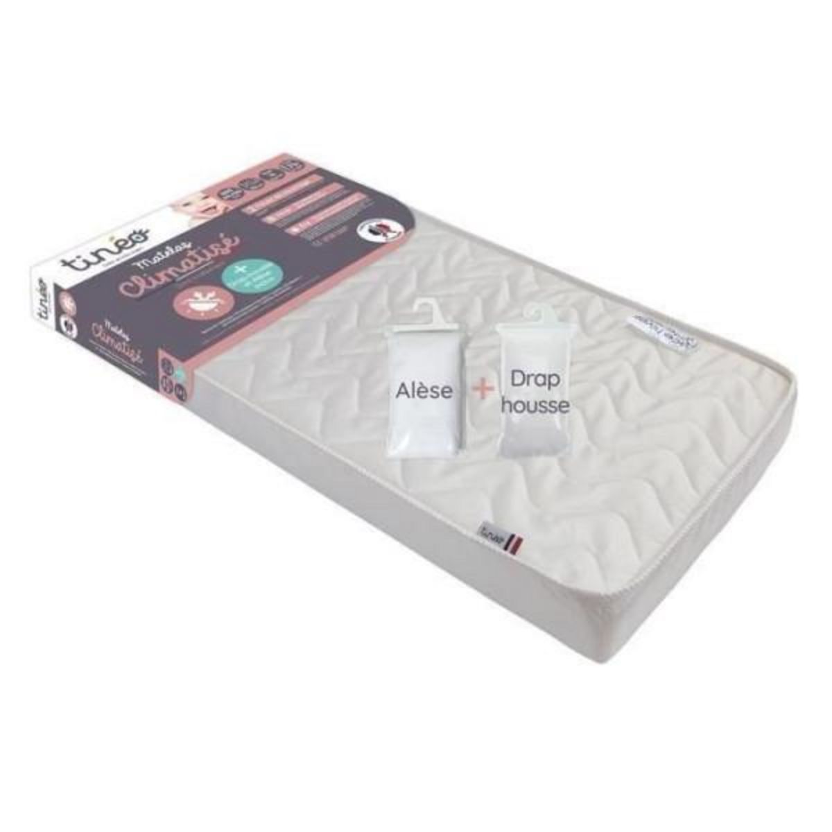 TINEO Matelas climatisé TINEO 60x120 cm + drap housse + alese (lot)