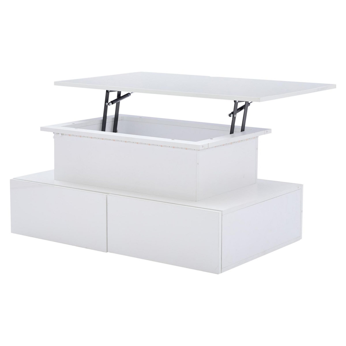 MERAX Table Basse 4 Tiroirs Et Plateau Relevable Blanc