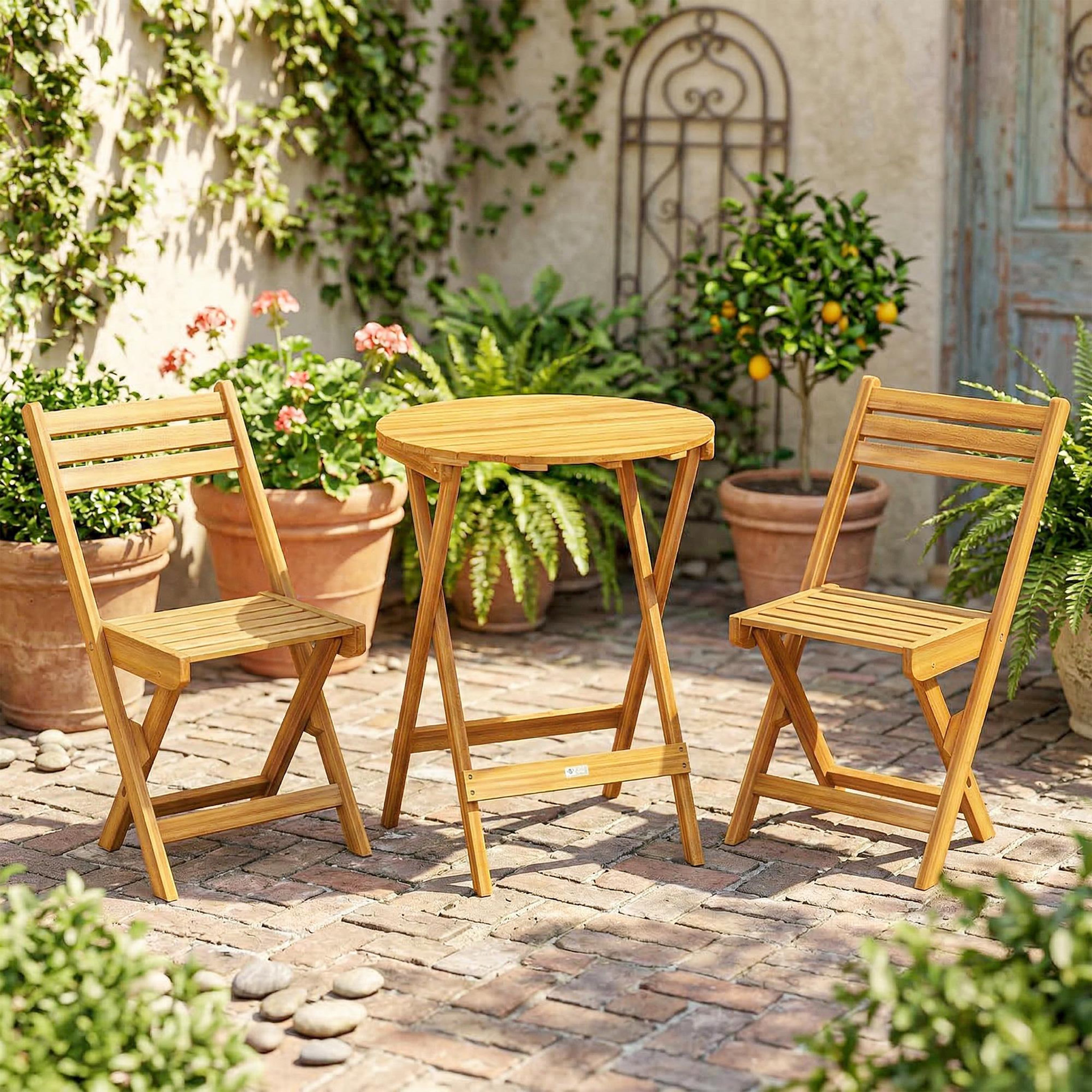 Voir la diapositive 4 : OUTSUNNY Ensemble bistro 2 places 3 pièces pliables bois acacia pré-huilé