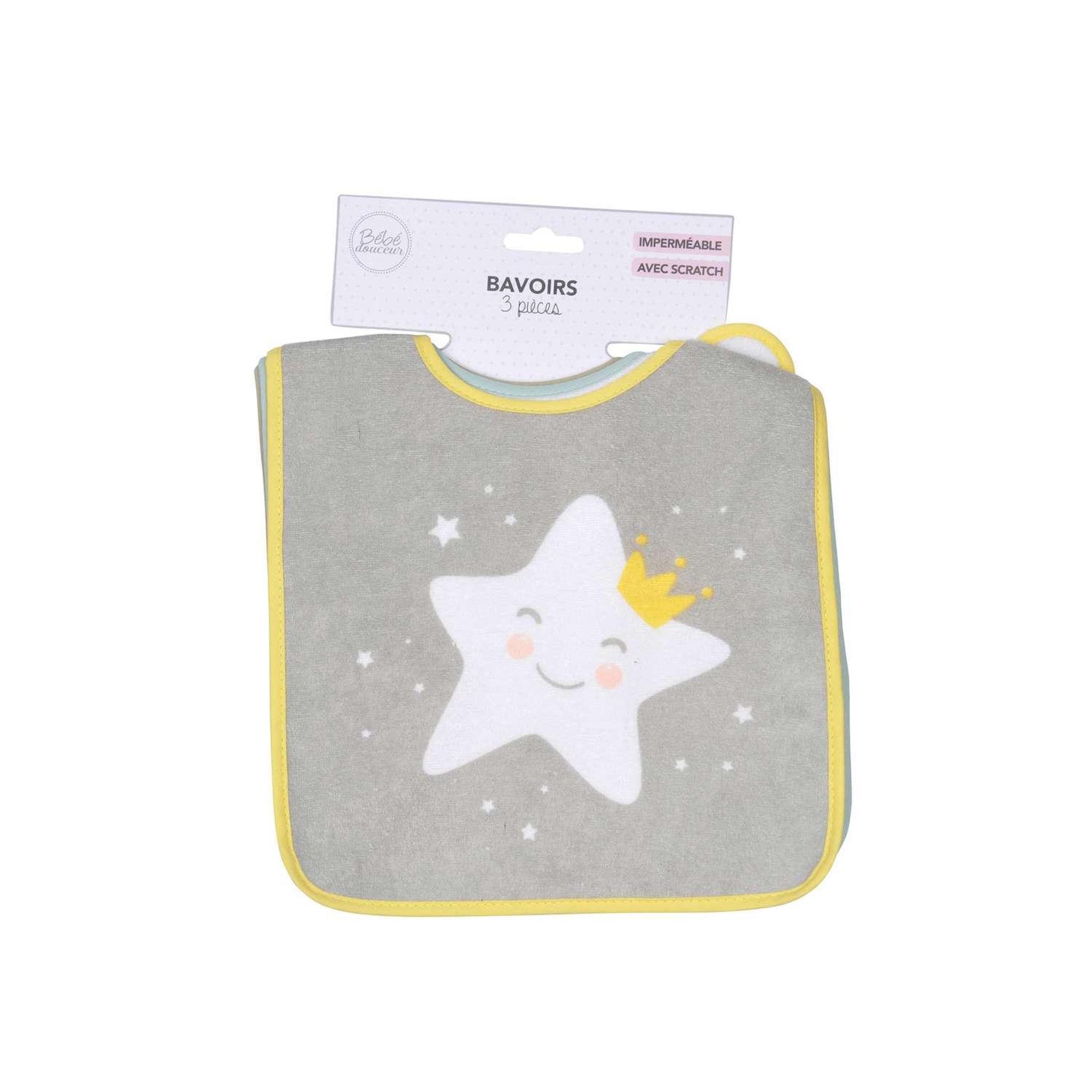 Voir la diapositive 2 : BEBE DOUCEUR Lot de 3 bavoirs avec scratch