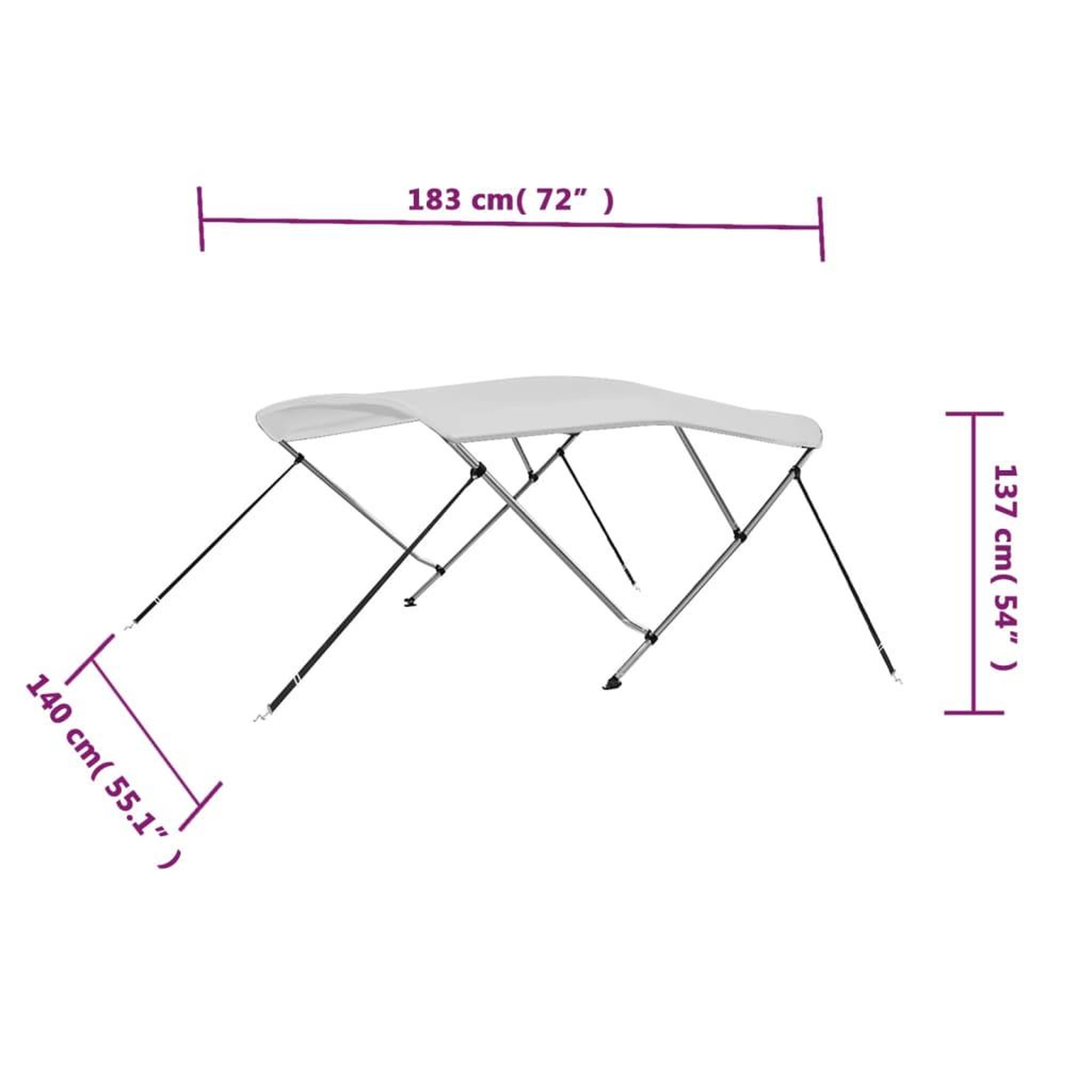 Voir la diapositive 6 : VIDAXL Auvent bimini a 3 arceaux Blanc 183x140x137 cm