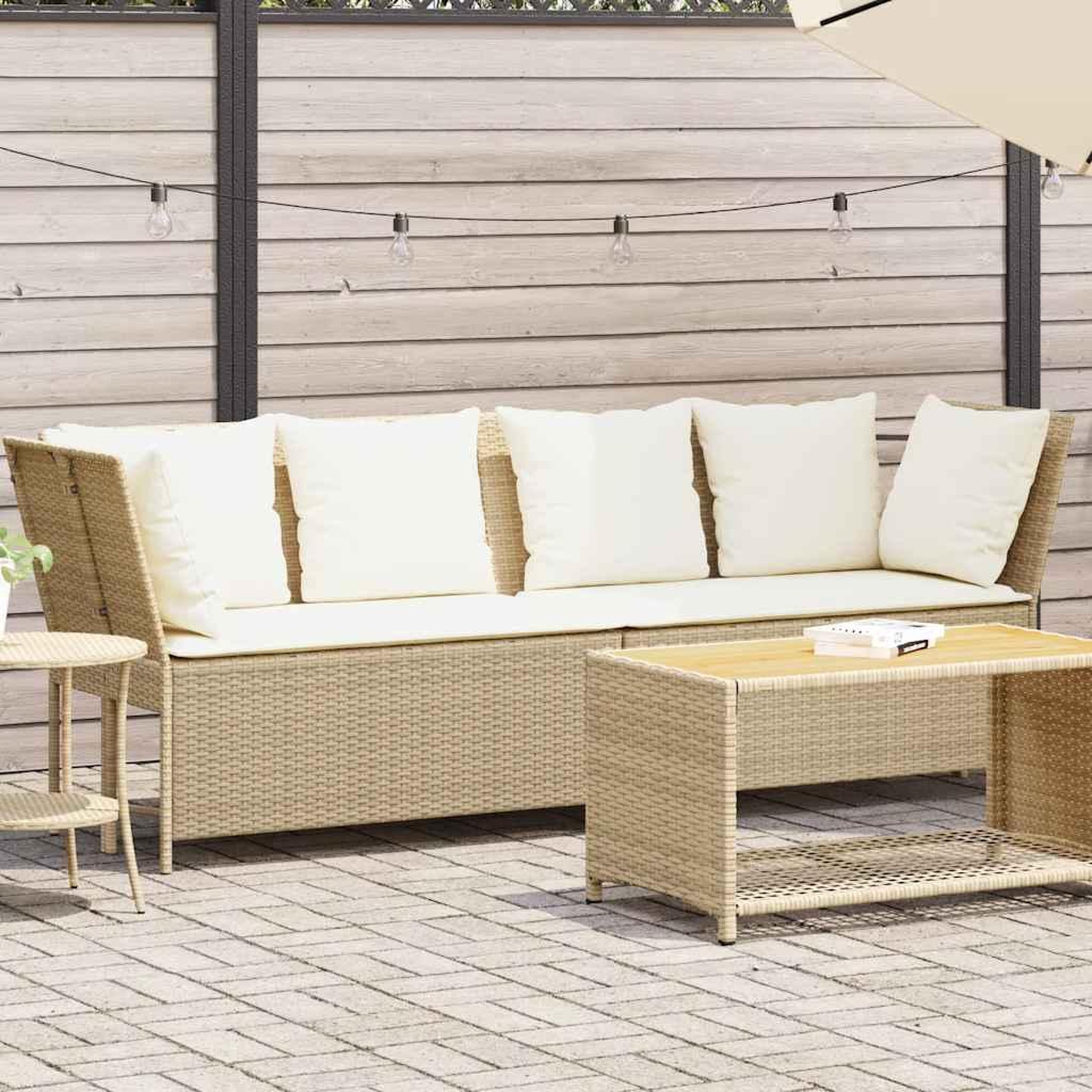 VIDAXL Canape de jardin avec coussins beige resine tressee