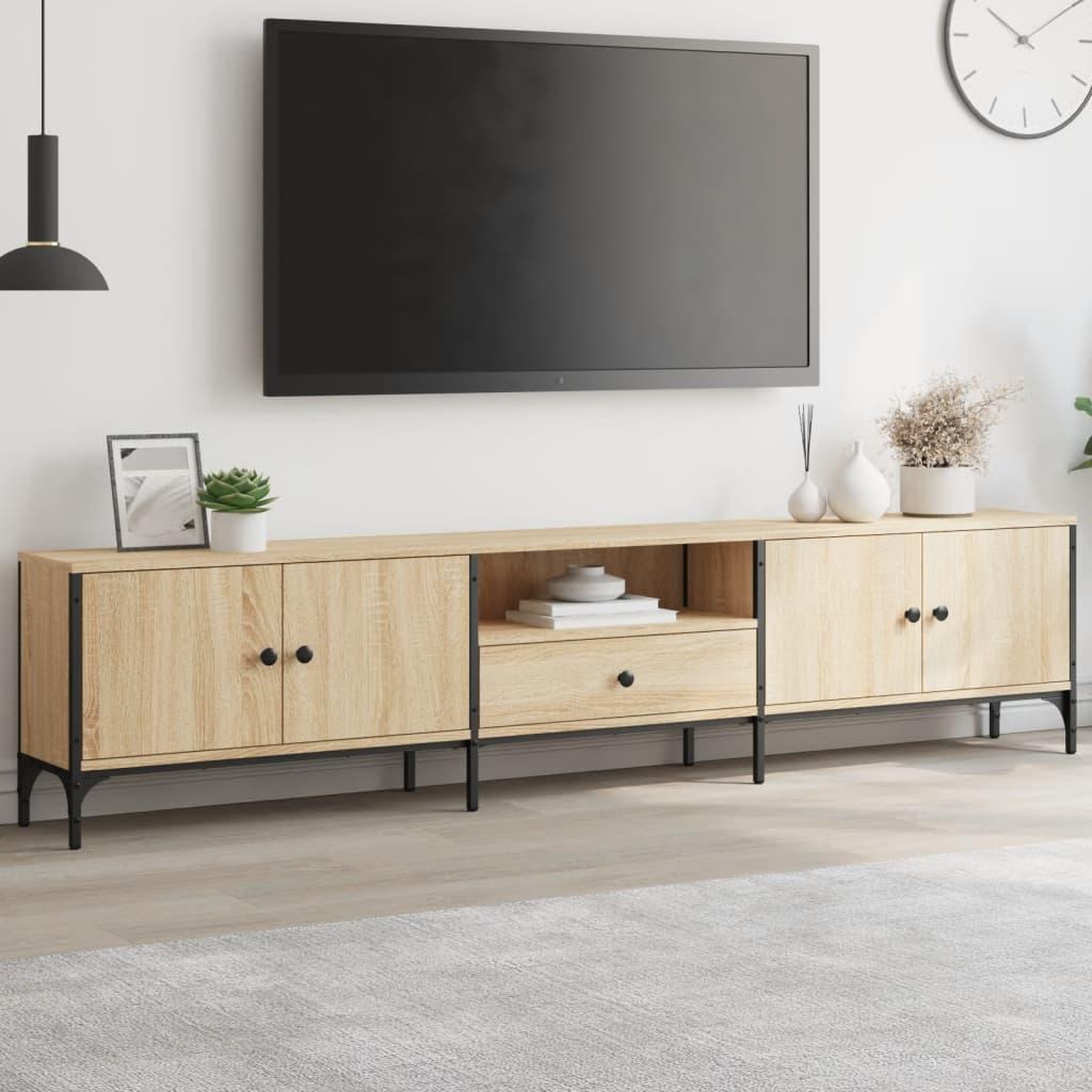 VIDAXL Meuble TV a tiroir chene sonoma 200x25x44 cm bois d'ingenierie