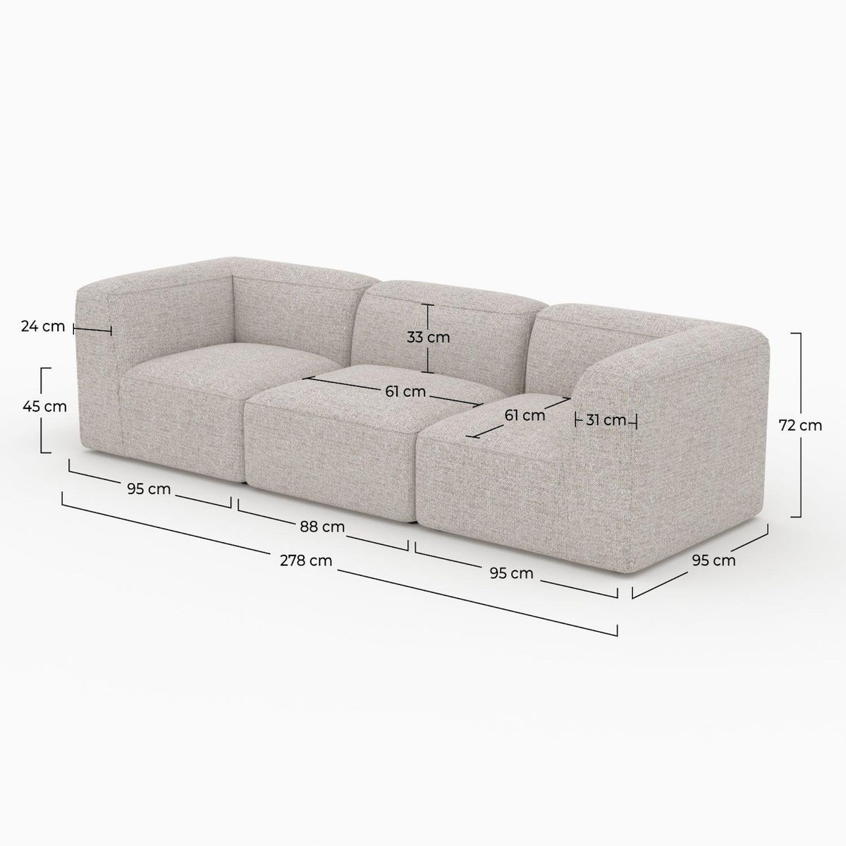 MAISON PAVANE Canapé modulable en tissu beige 3 places-Hestia