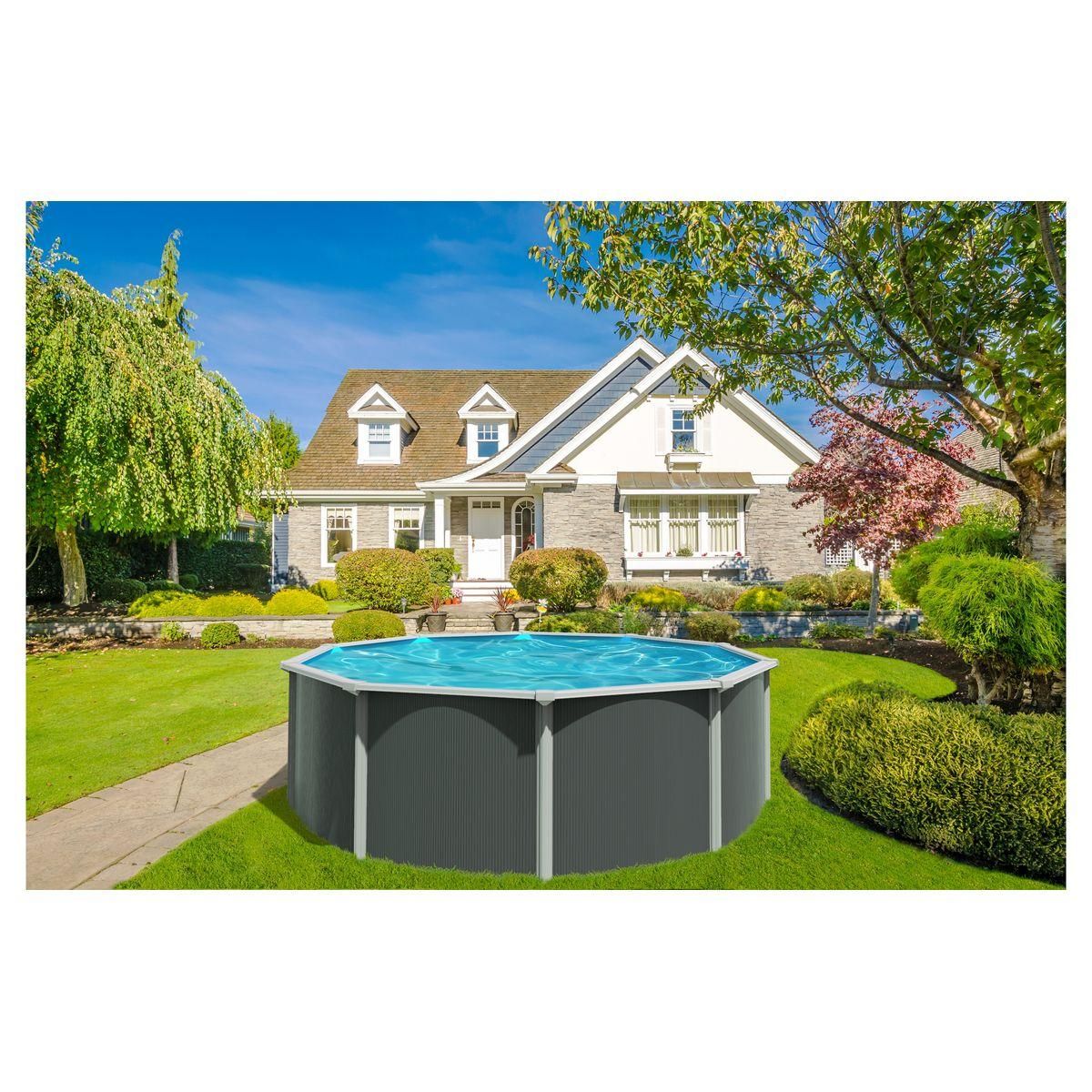 trigano Piscine ronde hors sol en acier gris anthracite VARUNA 4,86 m