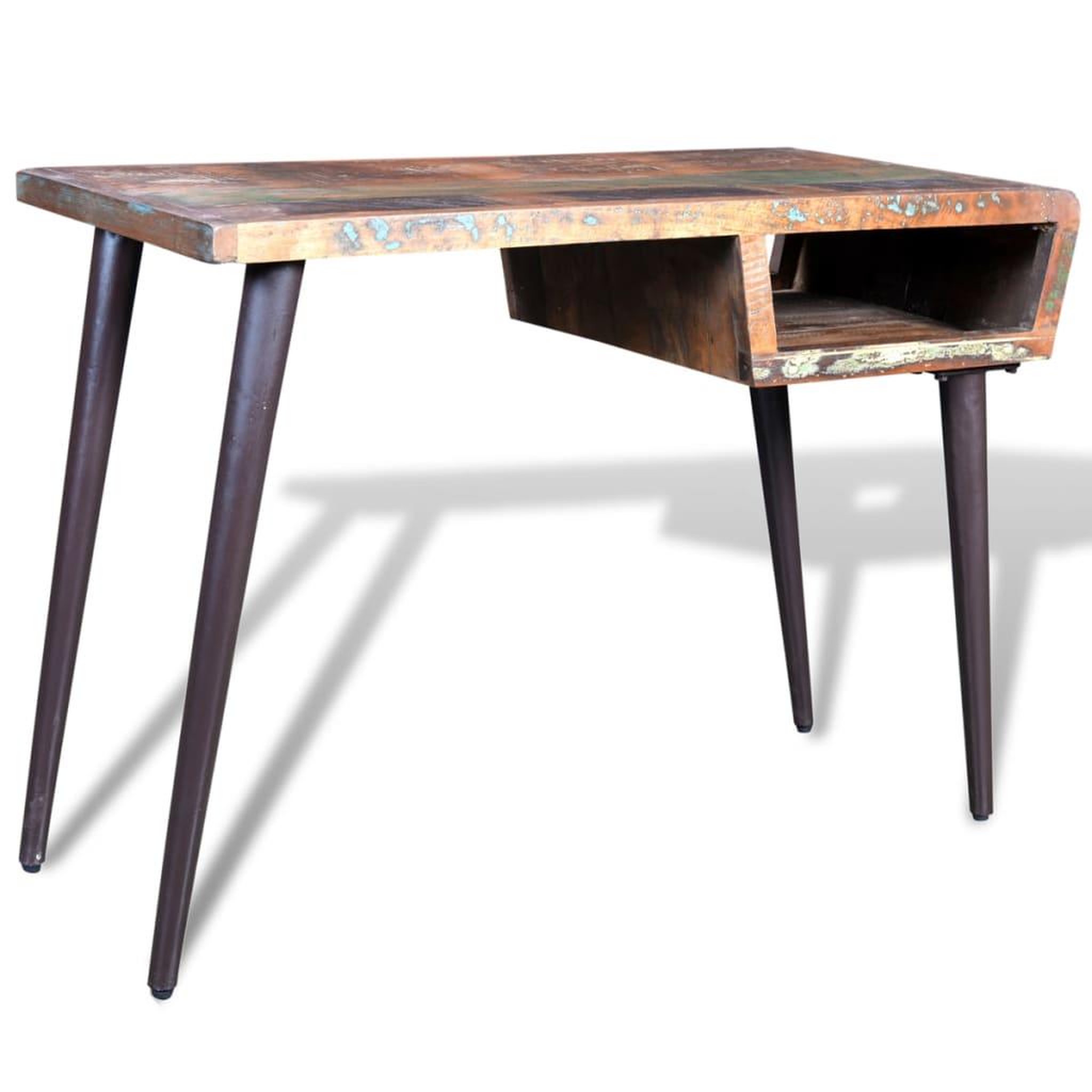 VIDAXL Bureau avec pieds en fer bois de recuperation