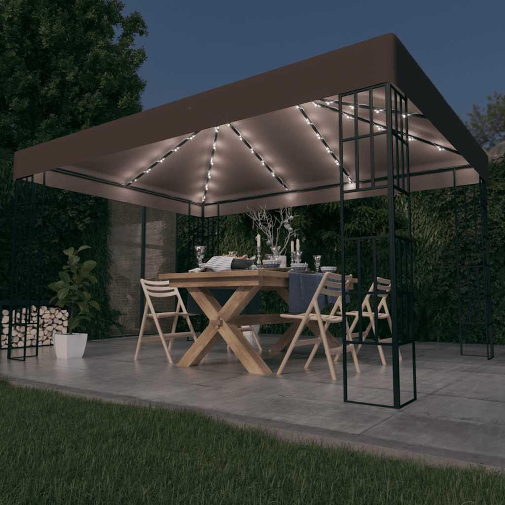Voir la diapositive 1 : VIDAXL Tonnelle avec guirlande lumineuse a LED 4x3 m Taupe