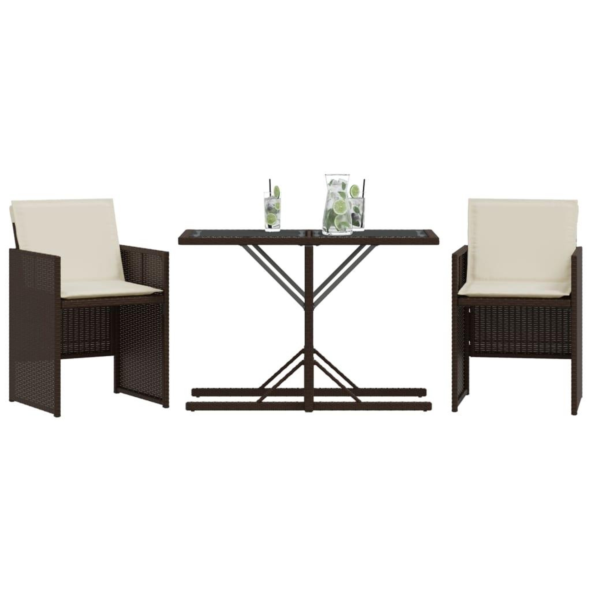 Voir la diapositive 3 : VIDAXL Ensemble de bistro 3 pcs avec coussins marron resine tressee
