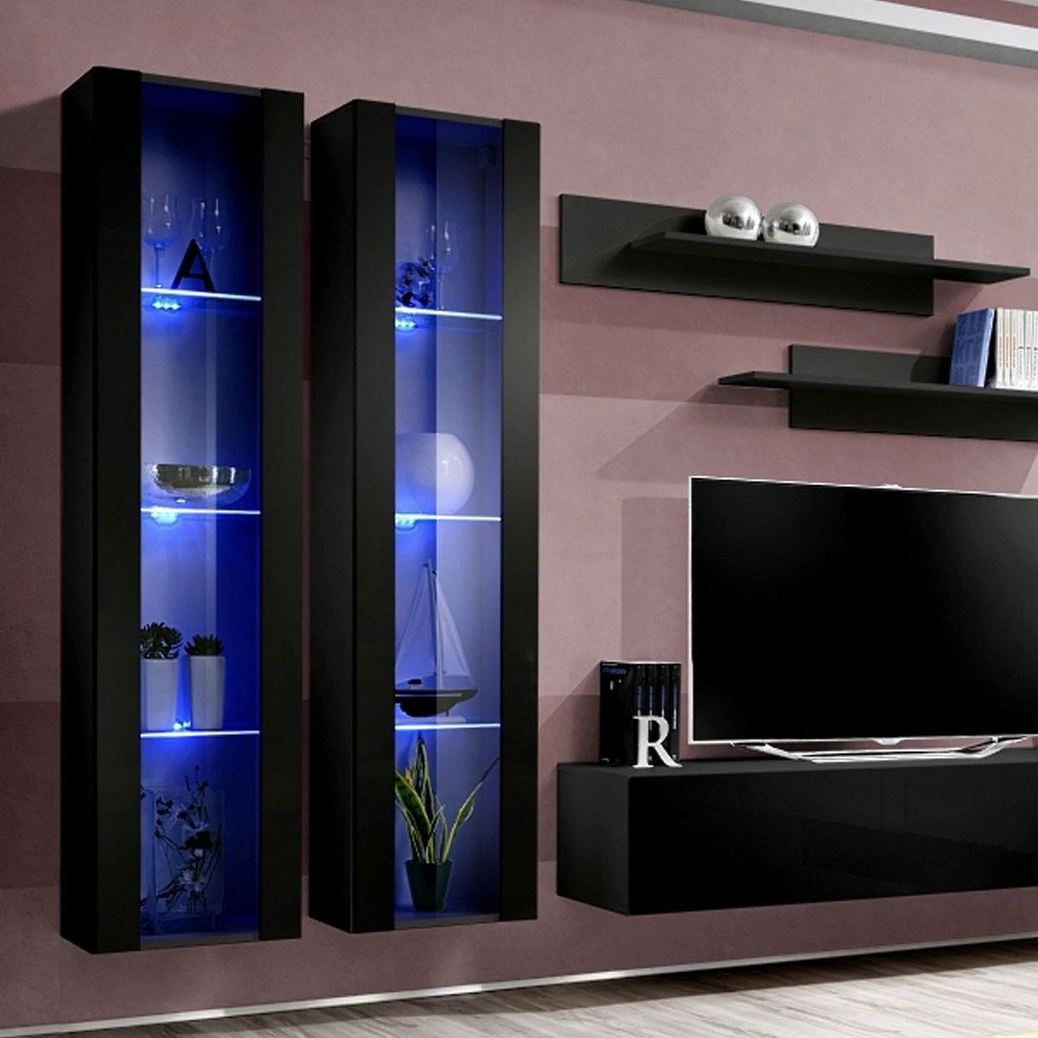 Voir la diapositive 2 : Paris Prix Ensemble meuble tv mural  fly c2  310cm noir