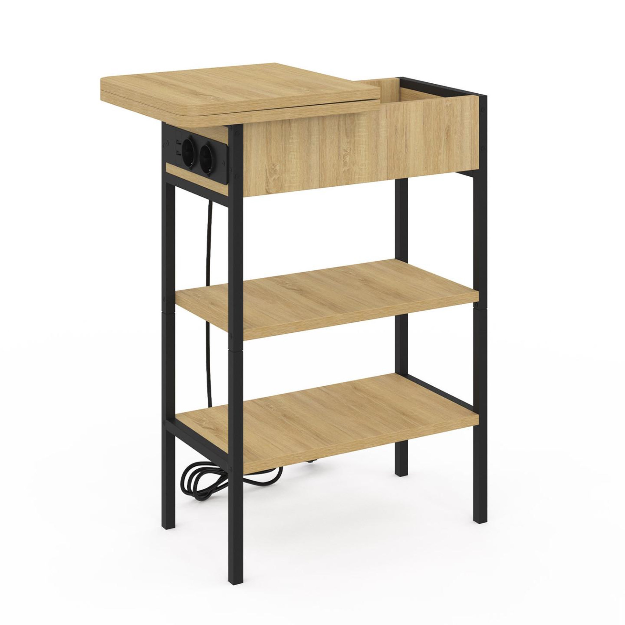 Voir la diapositive 4 : ID MARKET Table d'appoint - chevet avec multiprise detroit design industriel