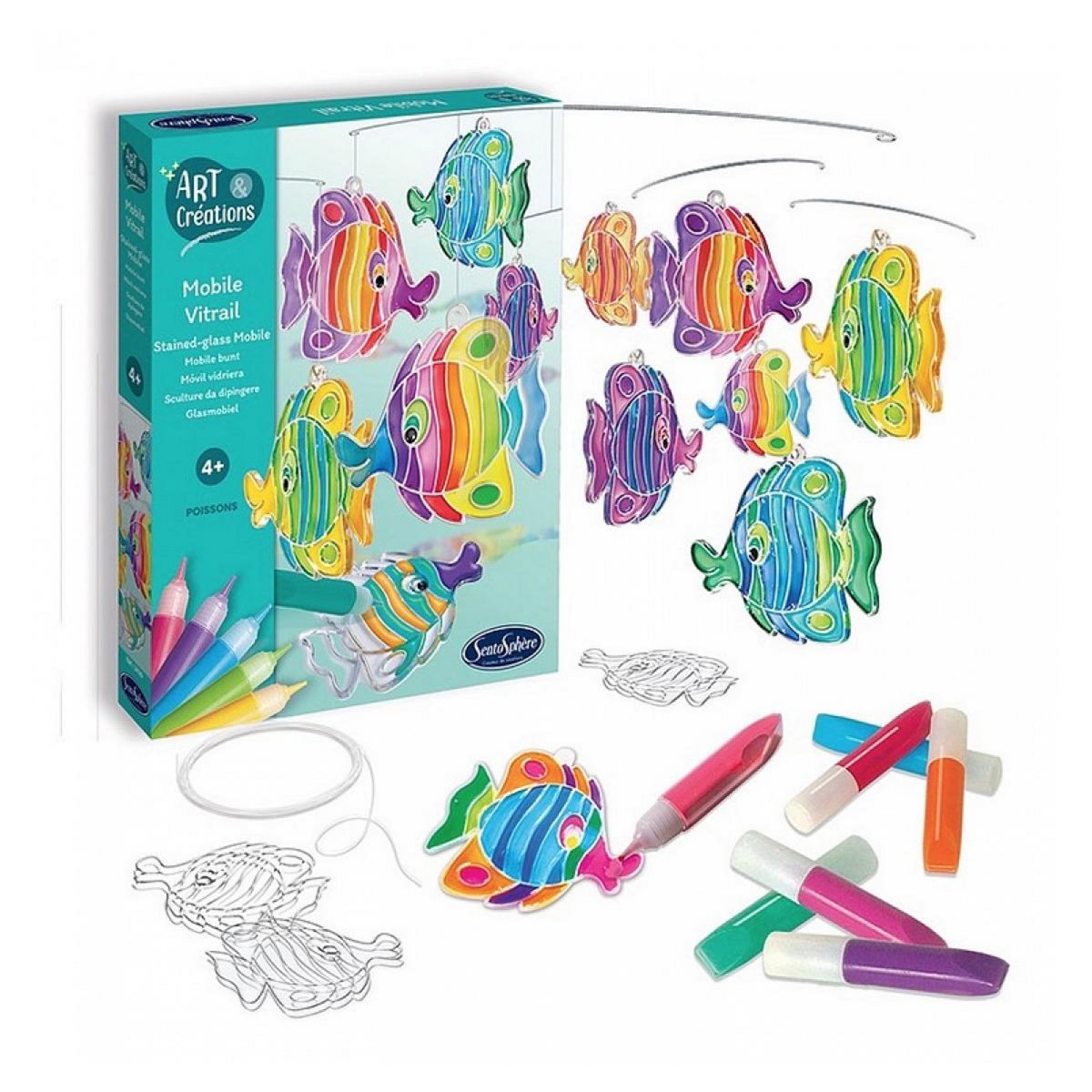 Sentosphere Mobile Vitrail Poissons - Kit de Création Artistique pour Enfants