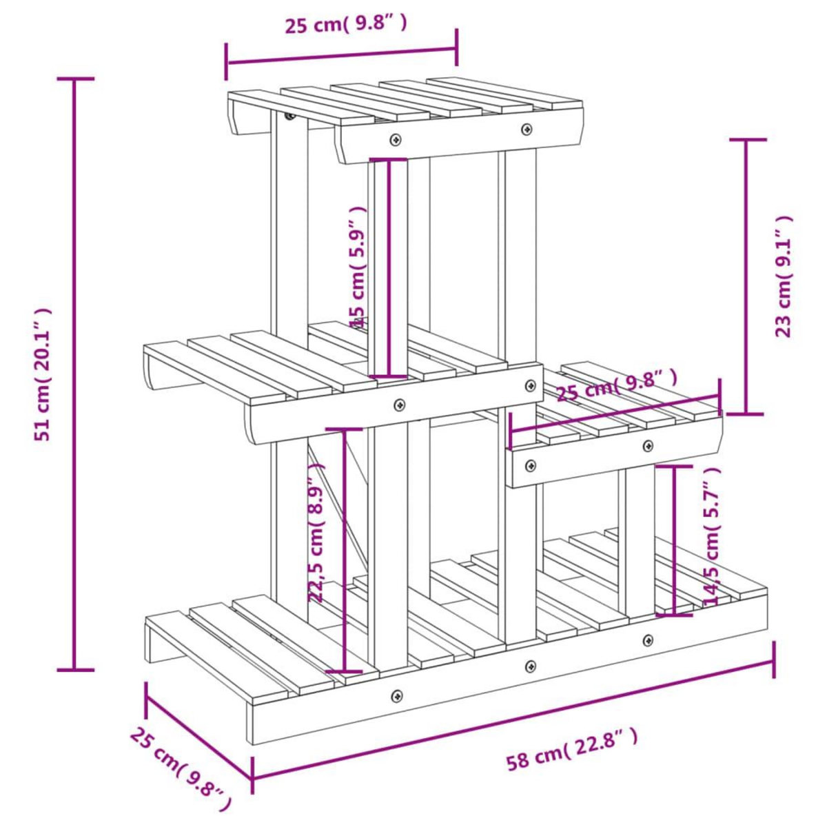 VIDAXL Support a fleurs 58x25x51 cm bois massif de sapin