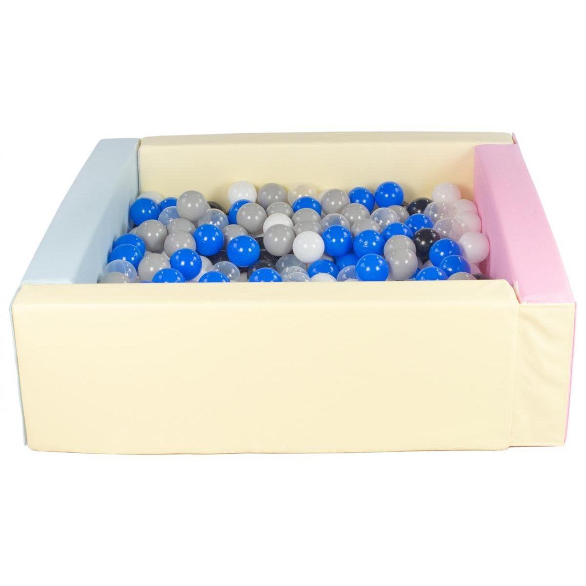 VELINDA Piscine à balles carrée avec 300 balles - rose, bleu, jaune p/noir, blanc, transparent, bleu, gris
