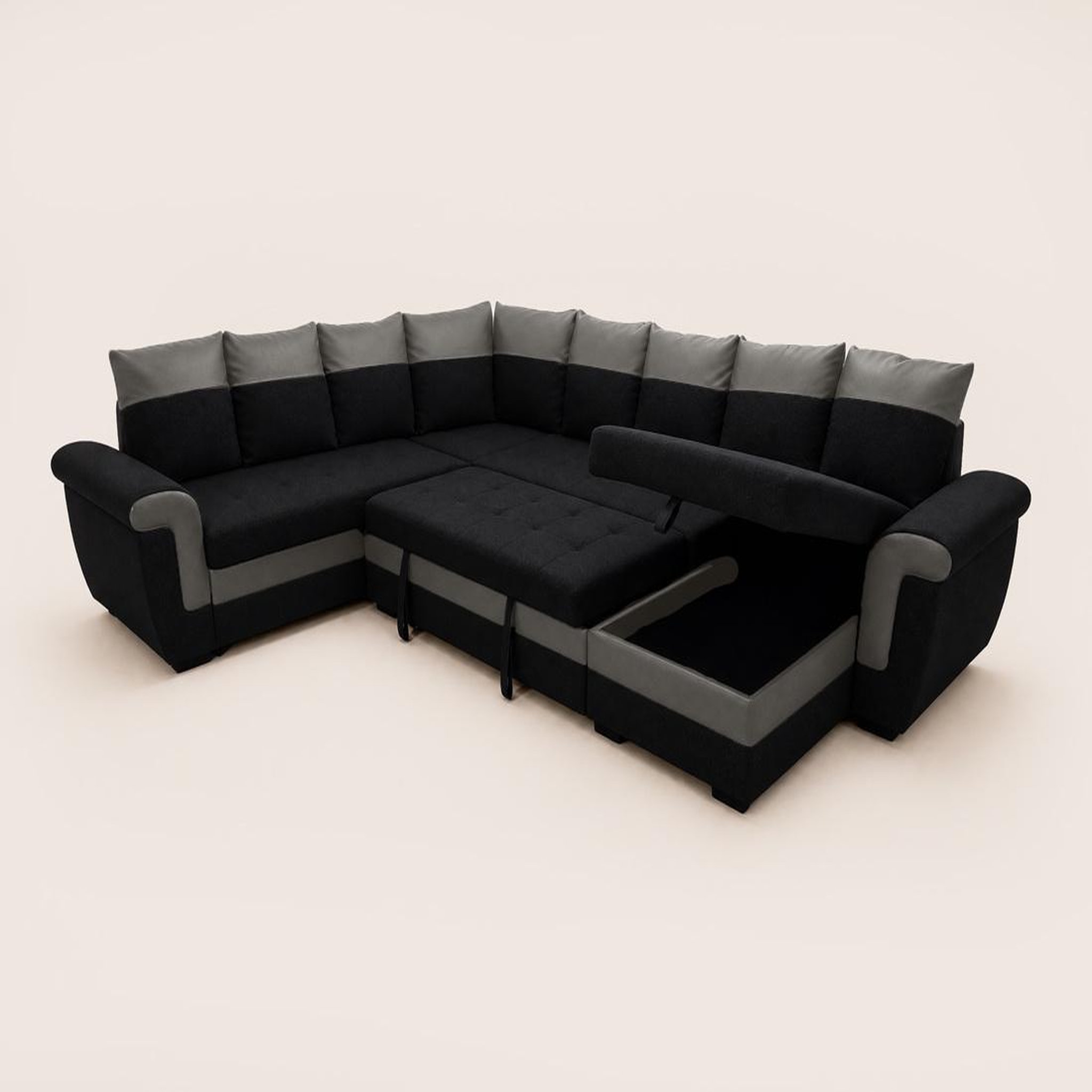 Voir la diapositive 5 : BEST MOBILIER Henry - canapé panoramique d'angle réversible - 7 places - convertible avec coffre - en tissu et pu