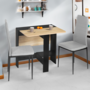 Voir la diapositive 2 : ID MARKET Table console pliable EDI 2-4 personnes bois noir plateau façon hêtre 103 x 76 cm
