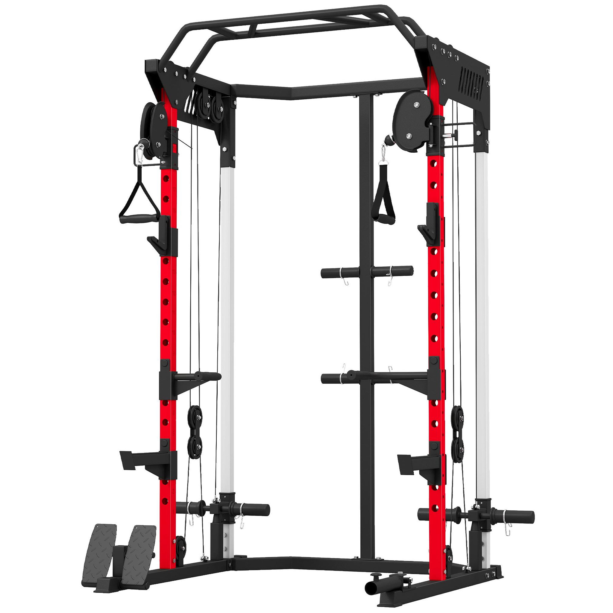 HOMCOM Station de musculation - power rack 900kg double poulie réglable 19 niveaux - acier - 168x128x215cm -noir