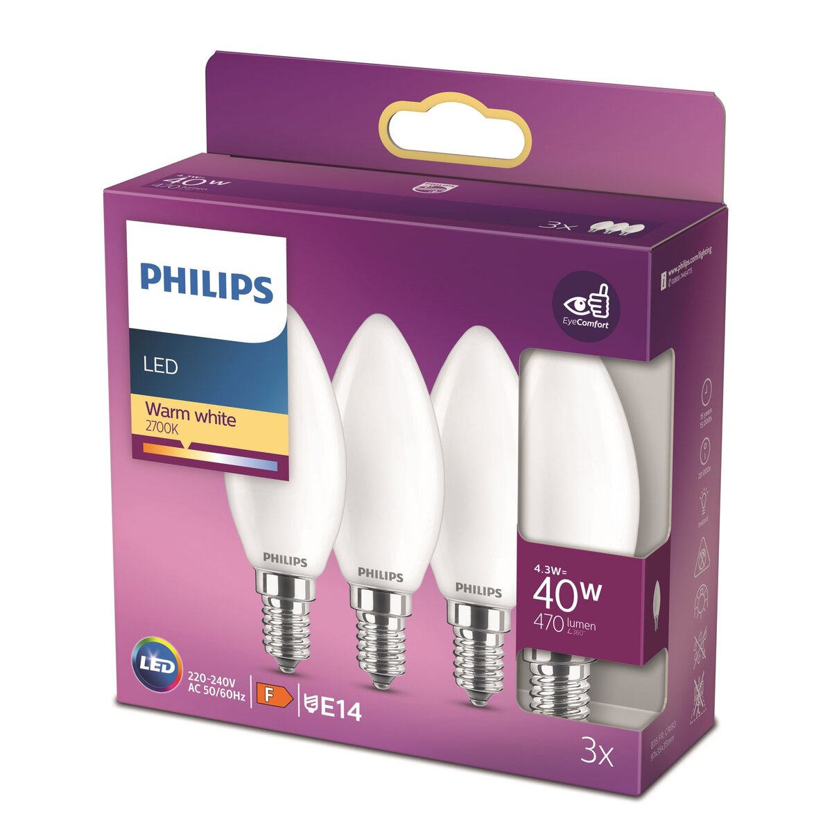 PHILIPS Lot de 3 ampoules LED E14 PHILIPS pas cher Auchan.fr