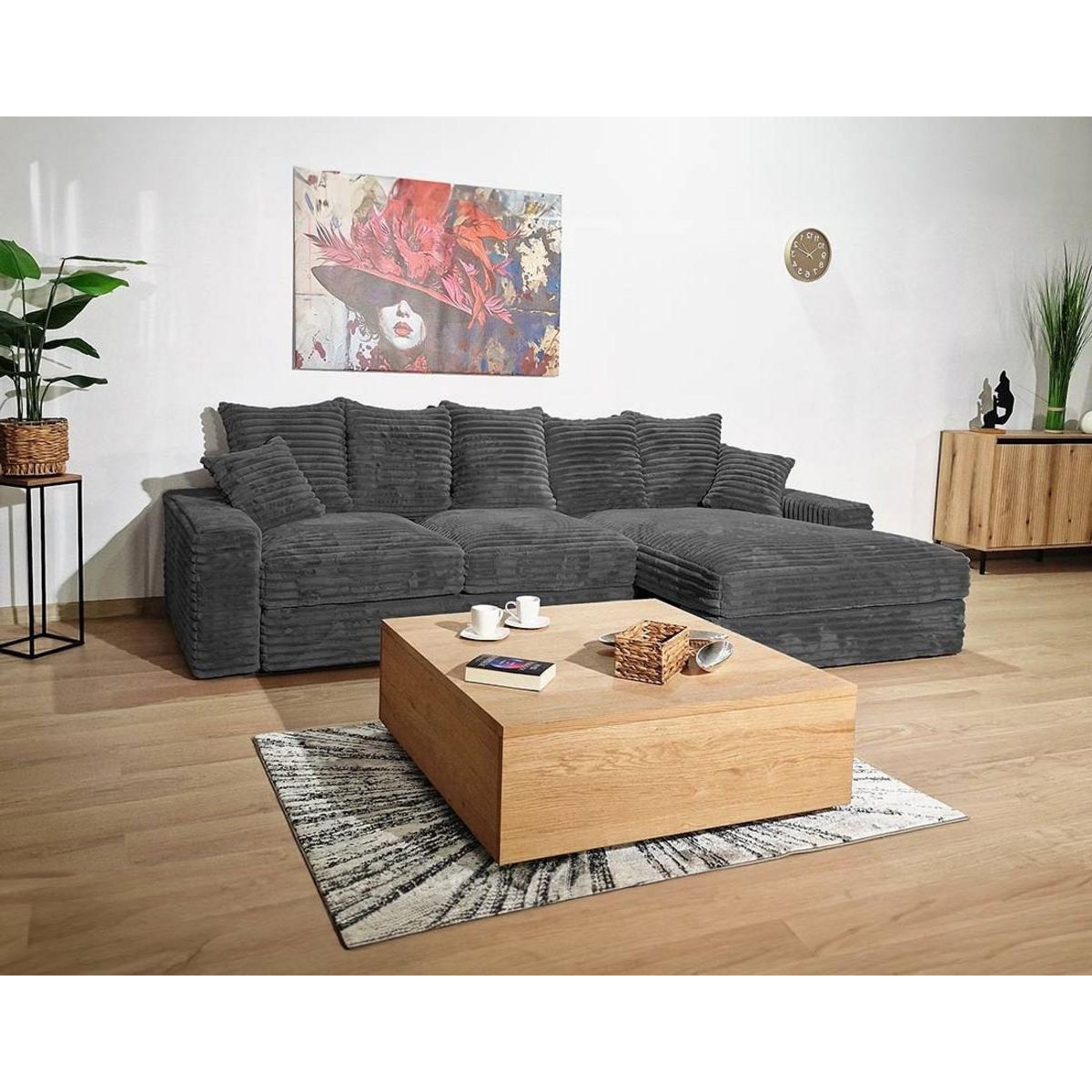 LISA DESIGN Andy - canapé d'angle droit 5 places en fausse fourrure côtelée