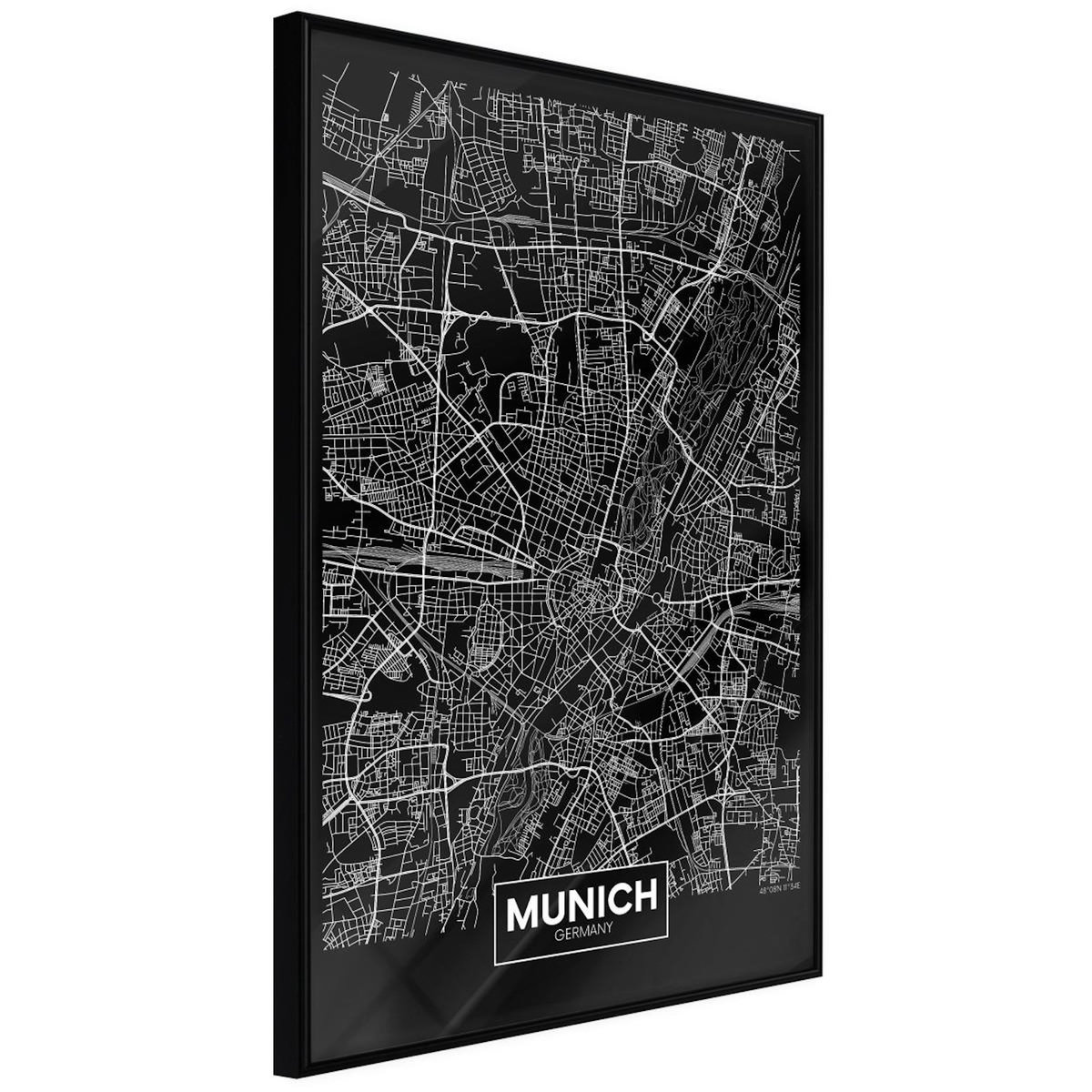 Paris Prix Affiche Murale Encadrée  City Map Munich Dark