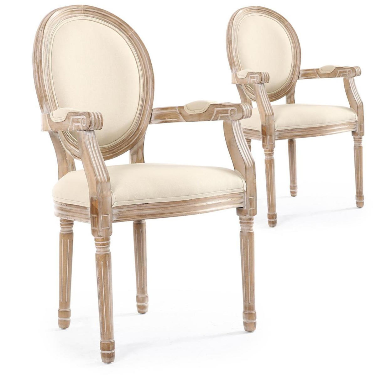 Paris Prix Lot de 2 Chaises Médaillon Tissu  Versailles  95cm Beige
