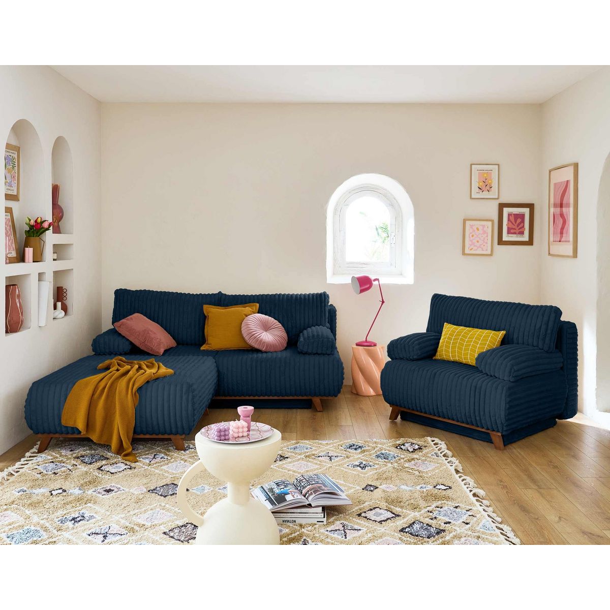 BEST MOBILIER Cristal - pouf modulable - 95 cm - en fausse fourrure côtelée