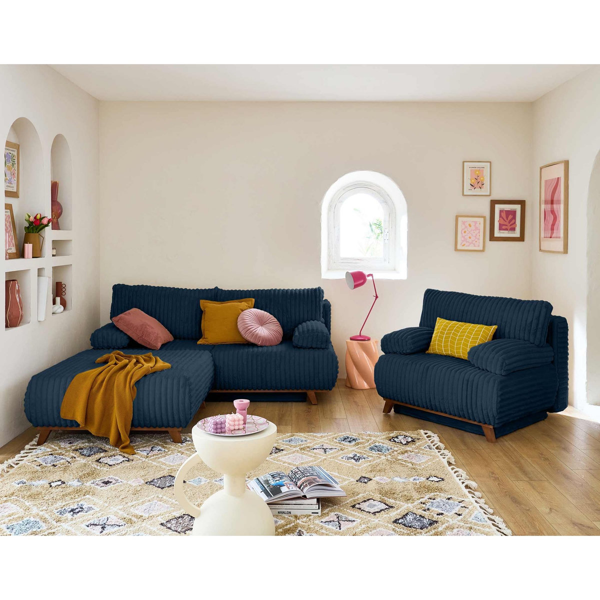 BEST MOBILIER Cristal - pouf modulable - 95 cm - en fausse fourrure côtelée