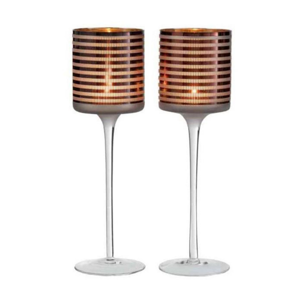 Paris Prix Lot de 2 Photophores sur Pied  Verre Rayé  30cm Marron