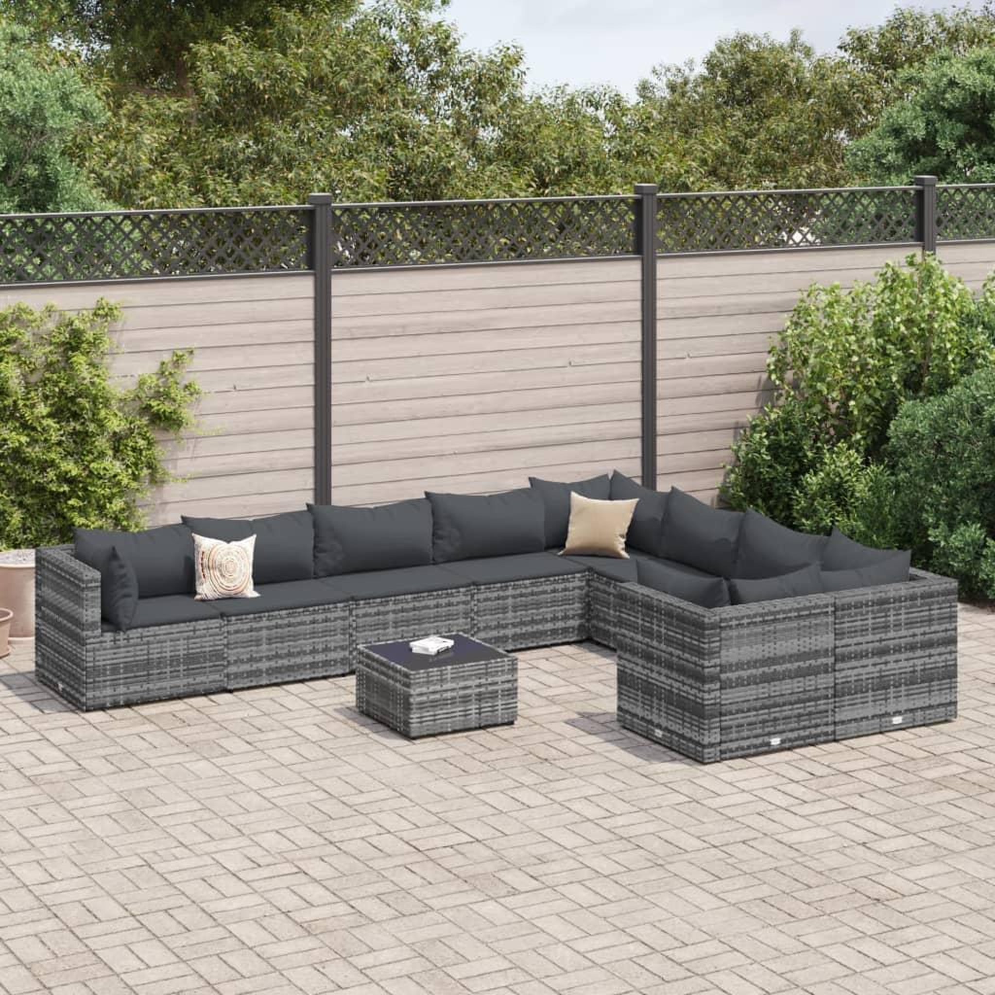 VIDAXL Salon de jardin avec coussins 10 pcs gris resine tressee