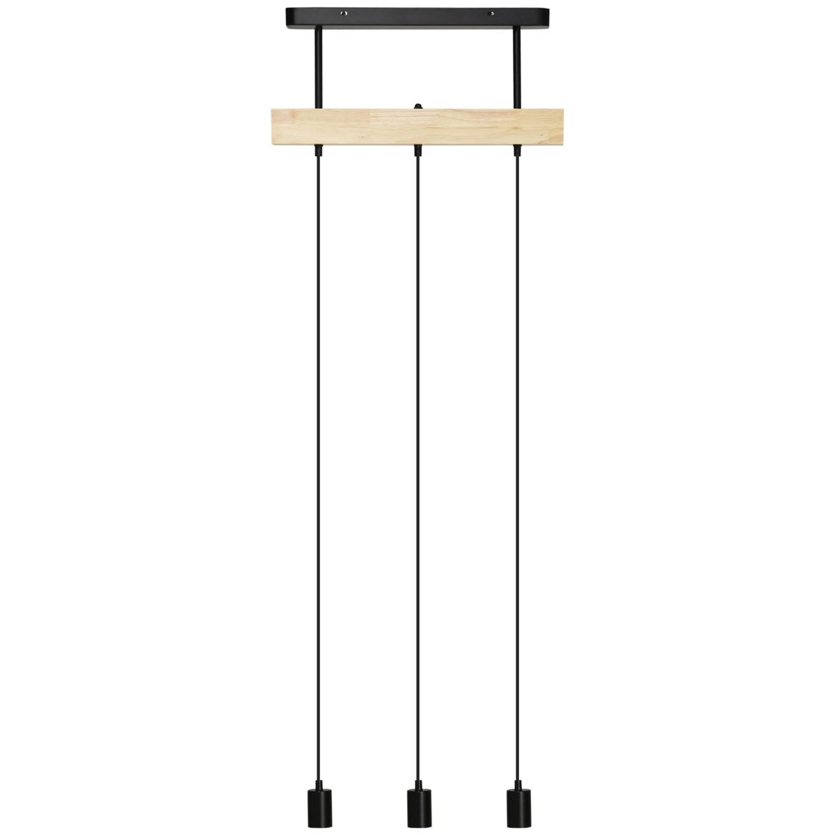 HOMCOM Lustre suspension style industriel 3 lampes 40 W max. hauteur réglable dim. 50L x 8l x 33H cm métal noir bois hévéa