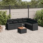 VIDAXL Salon de jardin 7 pcs avec coussins noir resine tressee