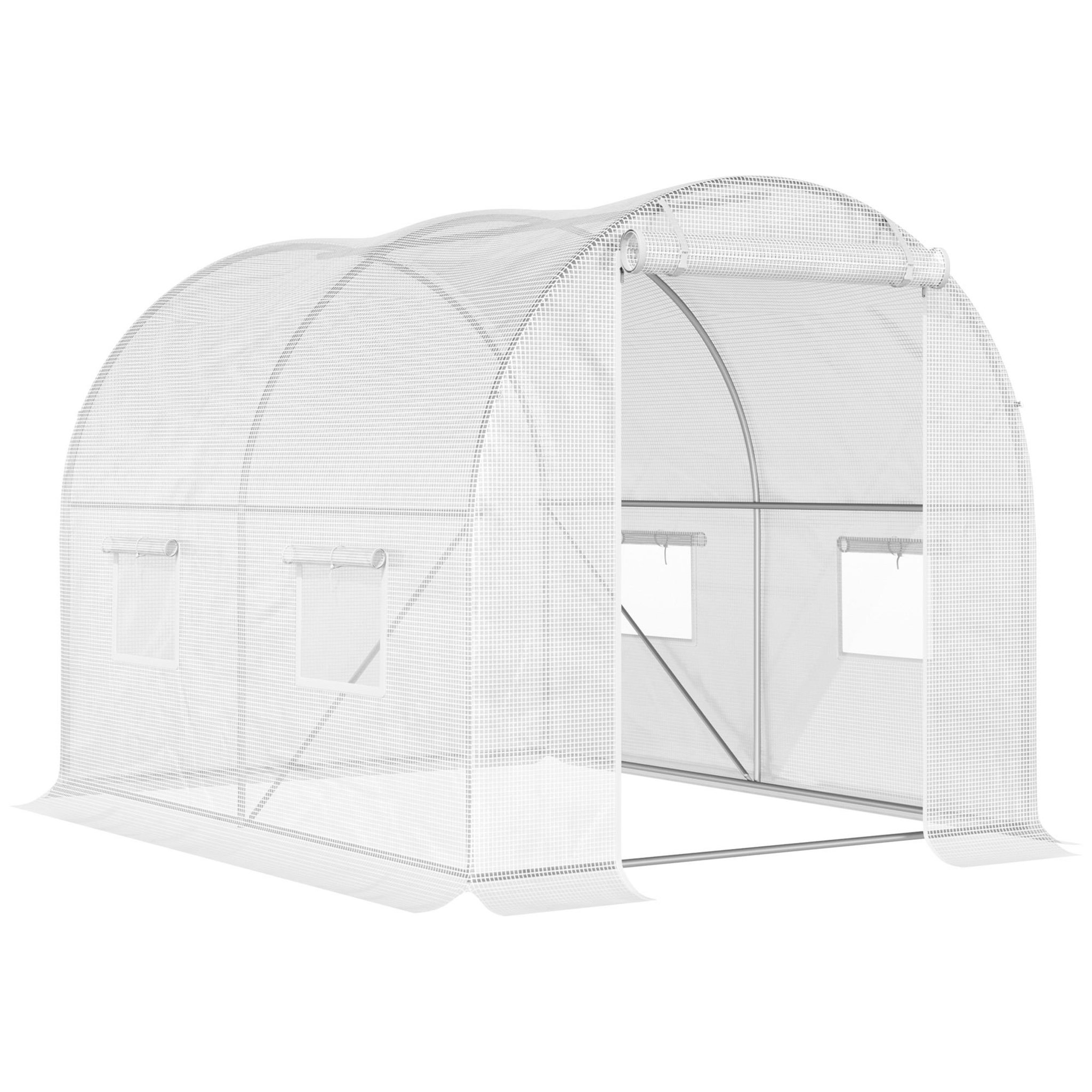 OUTSUNNY Serre de jardin tunnel 6 m² 3l x 2l x 1,9h m acier galvanisé renforcé diamètre 2,4 cm + pe haute densité fenêtres porte blanc