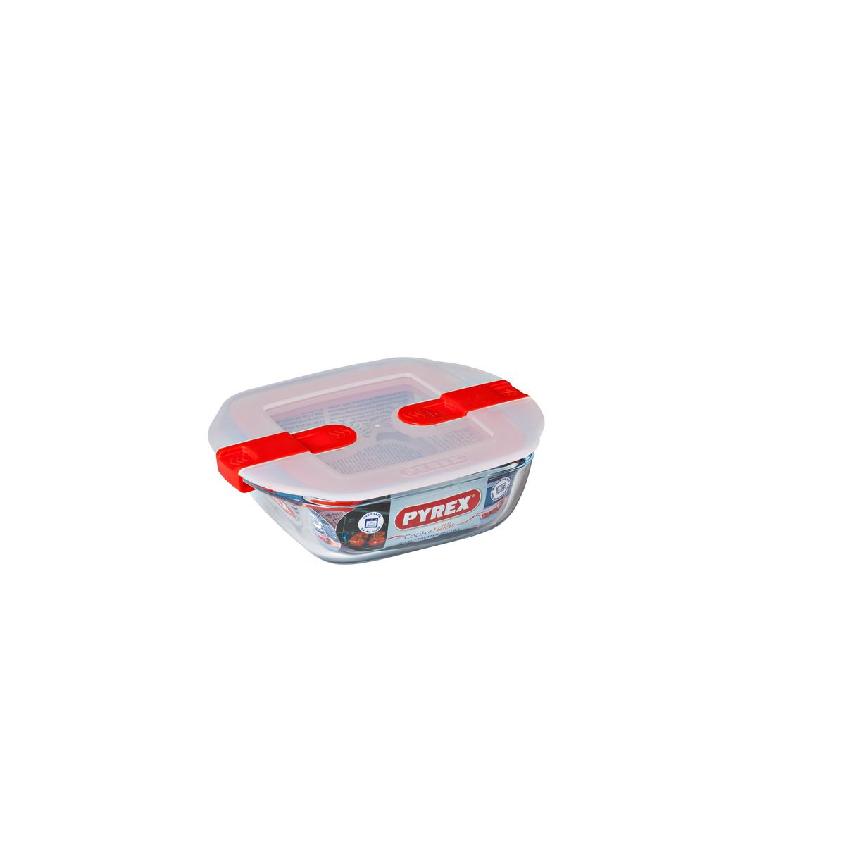 PYREX  Plat carré en verre + couvercle plastique 14 x 12 cm Cook and Heat 