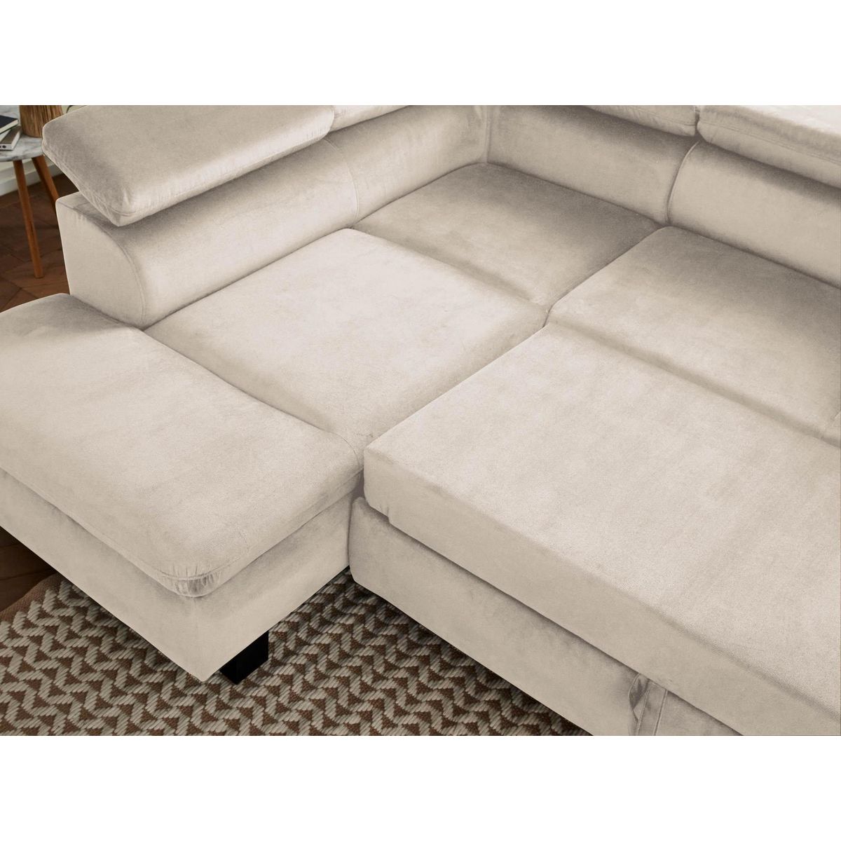 LISA DESIGN Nairobi - canapé d'angle convertible - en velours - 5 places - avec têtières - gauche