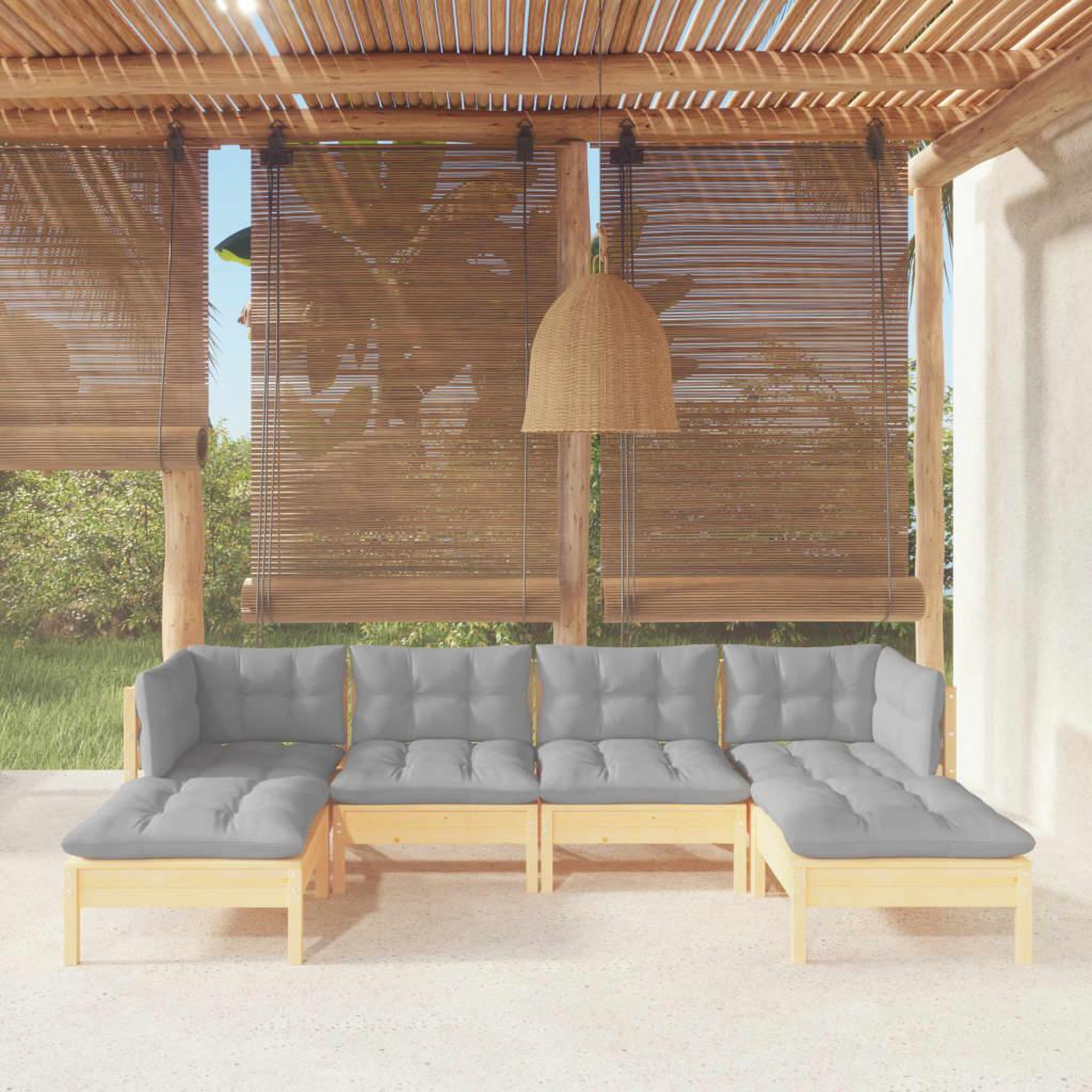 VIDAXL Salon de jardin 6 pcs avec coussins gris bois de pin