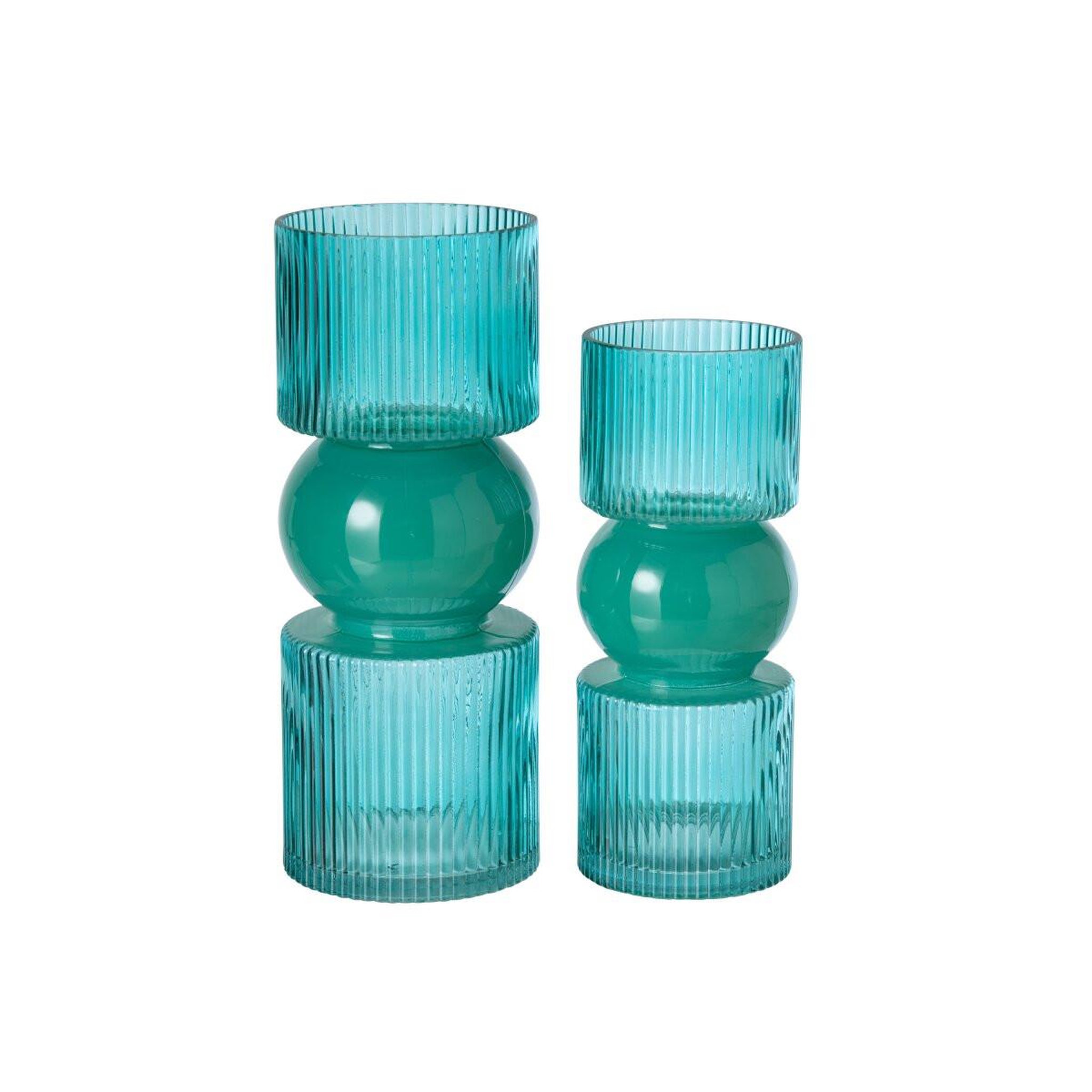 Voir la diapositive 2 : J-LINE Vase Cannelé en Verre  Alvar  30cm Turquoise