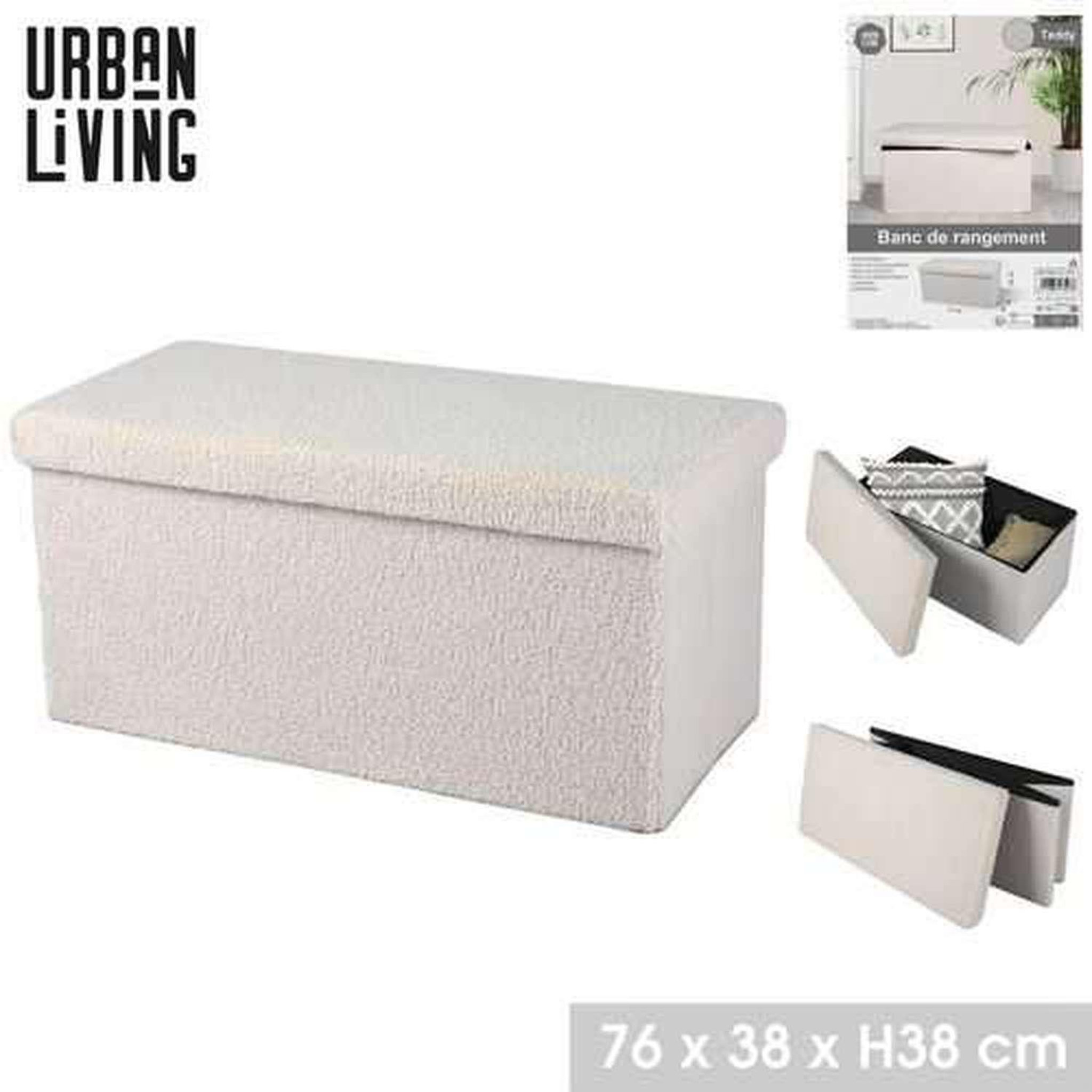 Voir la diapositive 4 : DIVERS Banc de rangement pliable kube revêtement bouclette - blanc crème